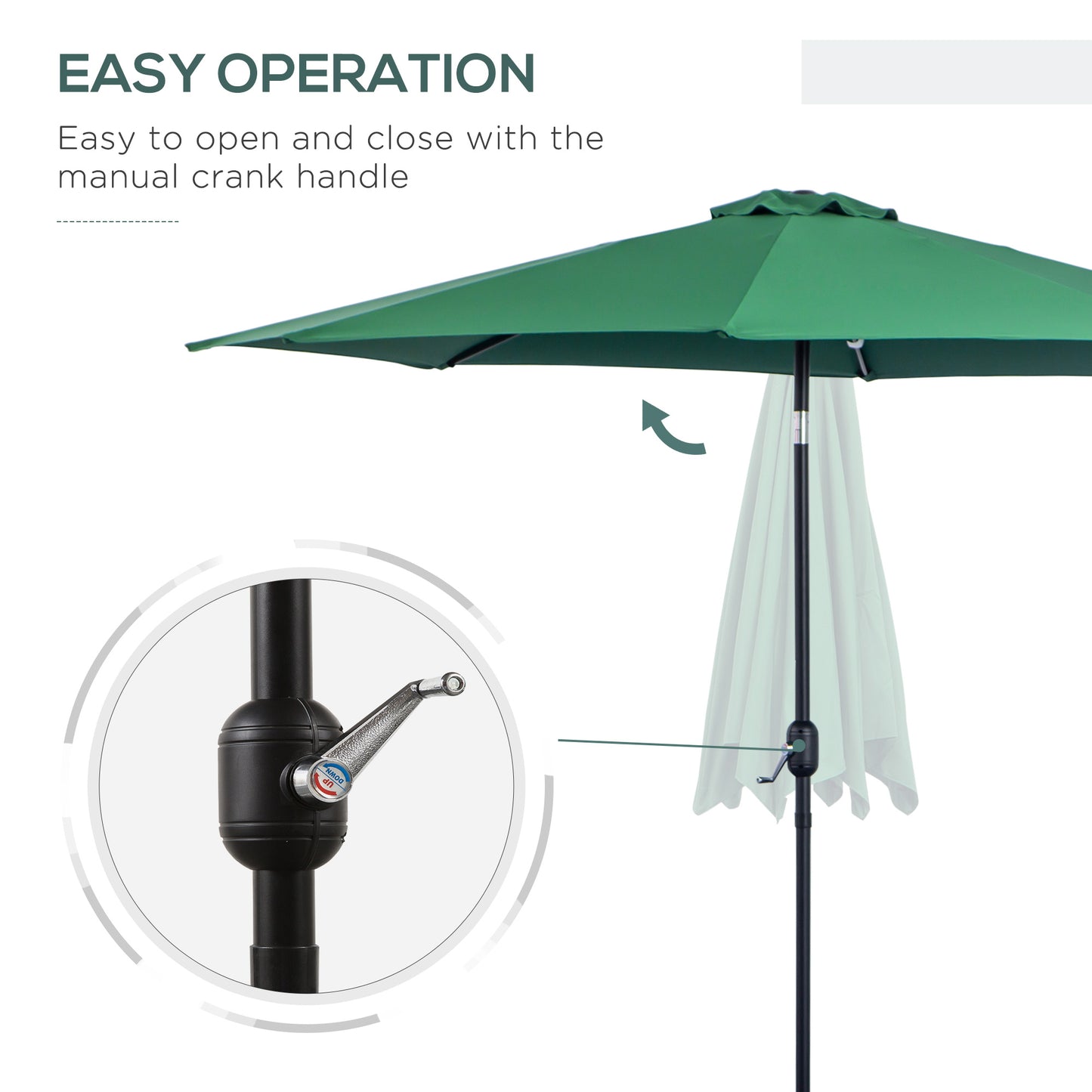 3(m) Tilting Parasol Garden Umbrellas, Outdoor Sun Shade with 8 Ribs