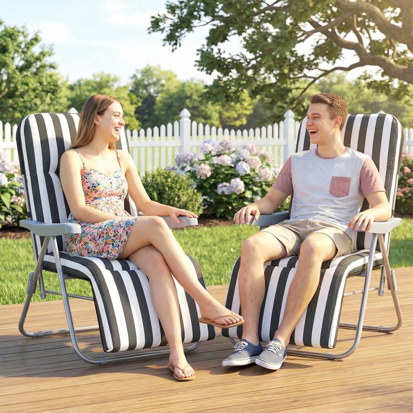 Set of 2 Foldable Patio Sun Lounger with Adjustable Backrest