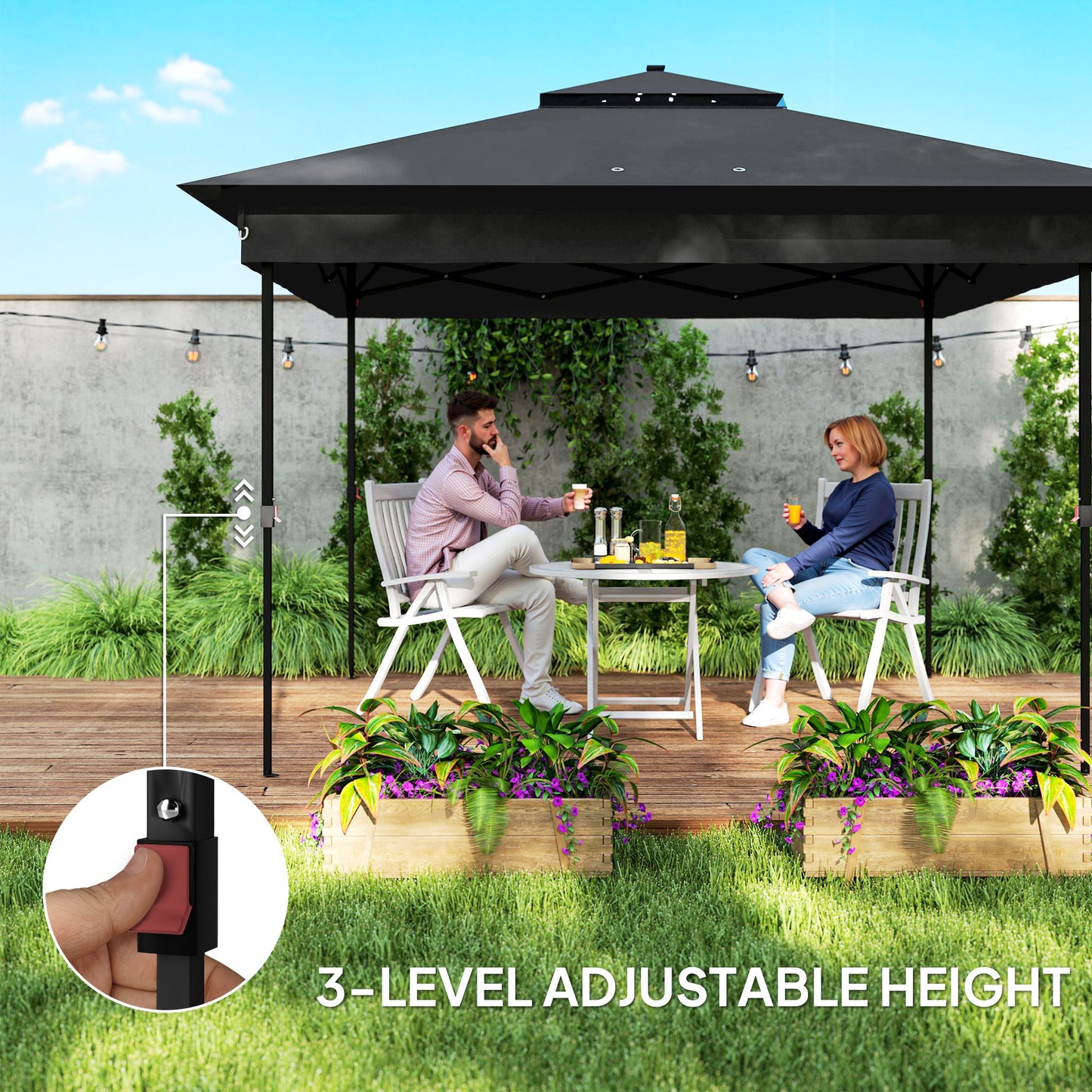 3.36 x 3.36m Pop Up Gazebo Party Tent with Solar-Powered LED Lights