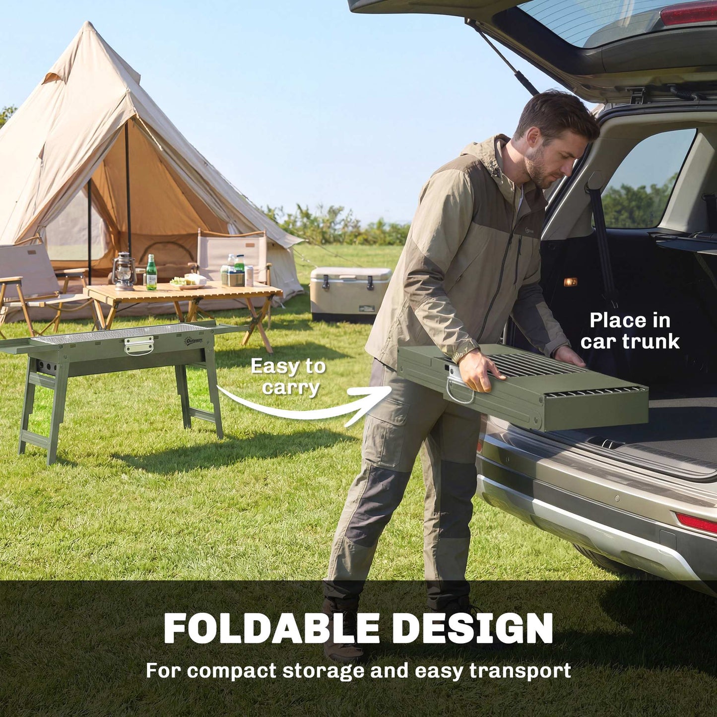 Portable BBQ Grill, Foldable Charcoal Grill for Camping and Picnics