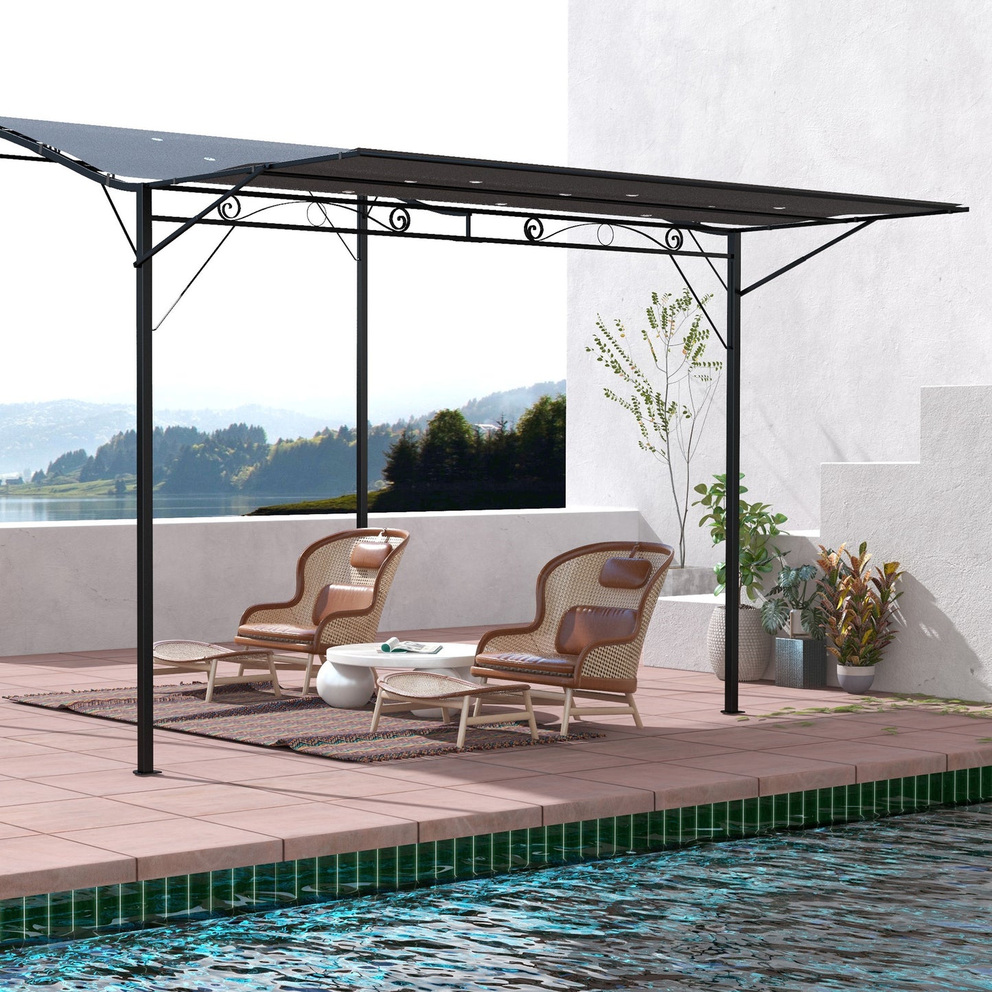 3 x 2.5m Patio Metal Gazebo Door Window Awning Wall Mount Metal