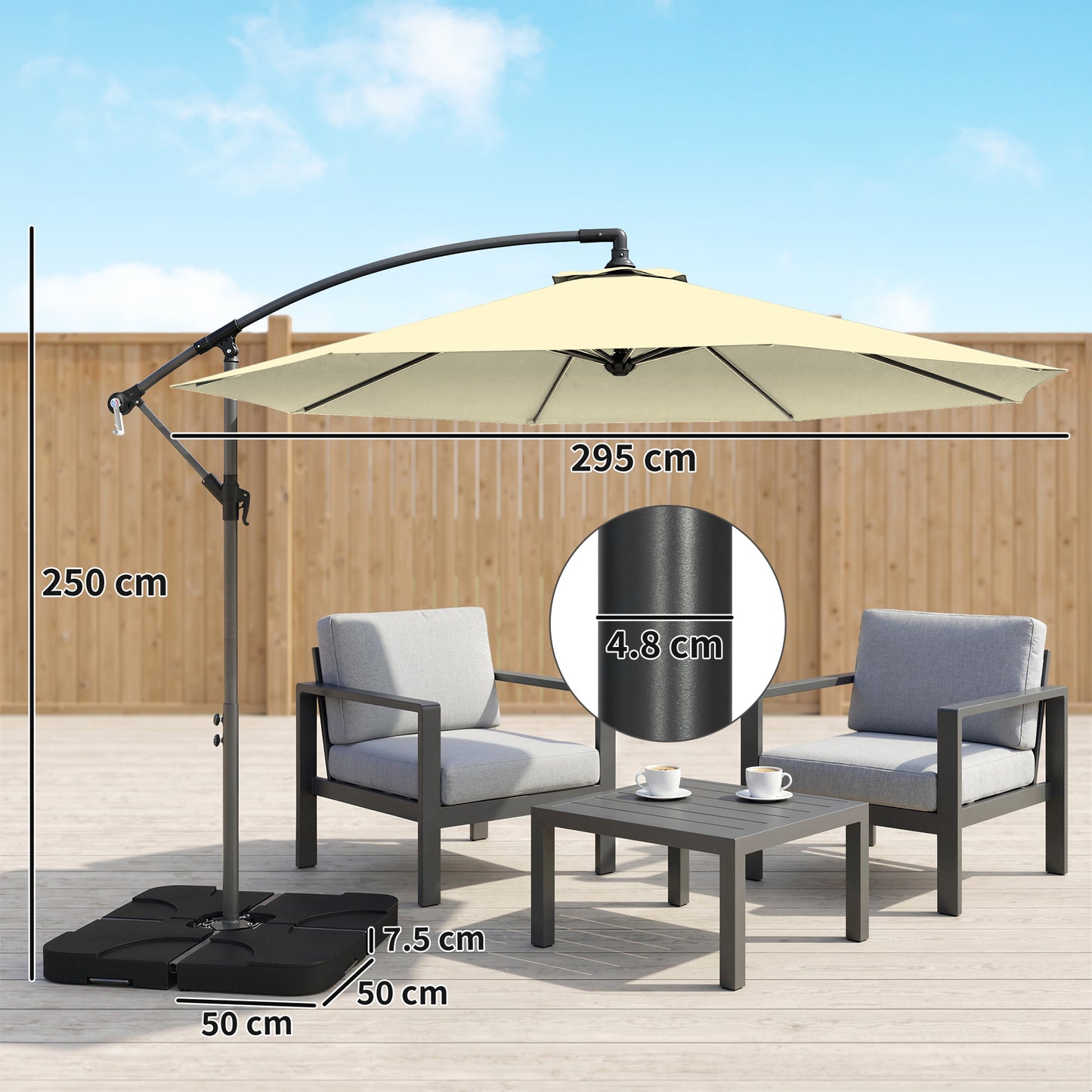 3m Overhanging Parasol, with Base, Weights and Cover