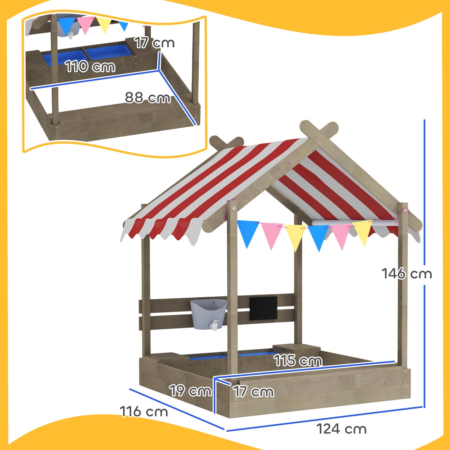 House-Designed Wooden Sandbox, Outdoor Sandpit, with Blackboard