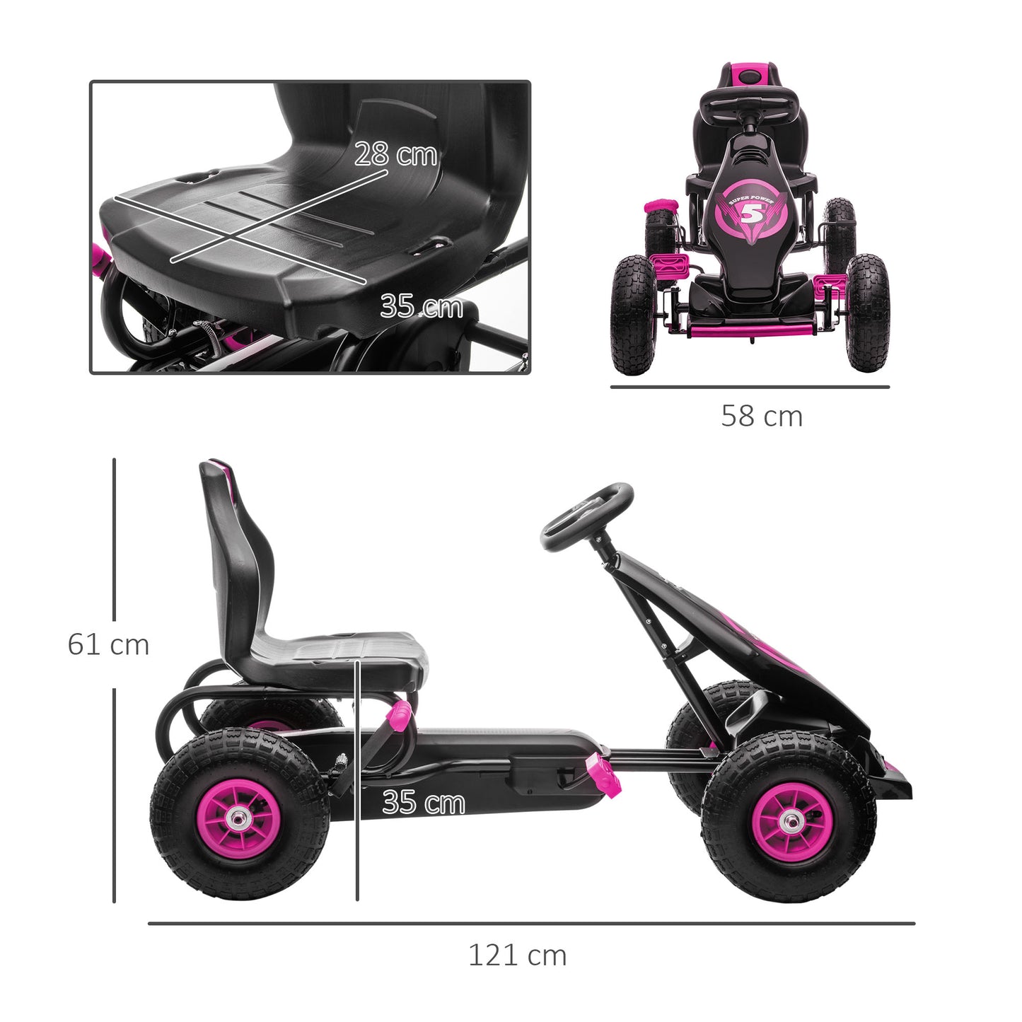 Kids Pedal Go Kart, with Adjustable Seat, Inflatable Tyres