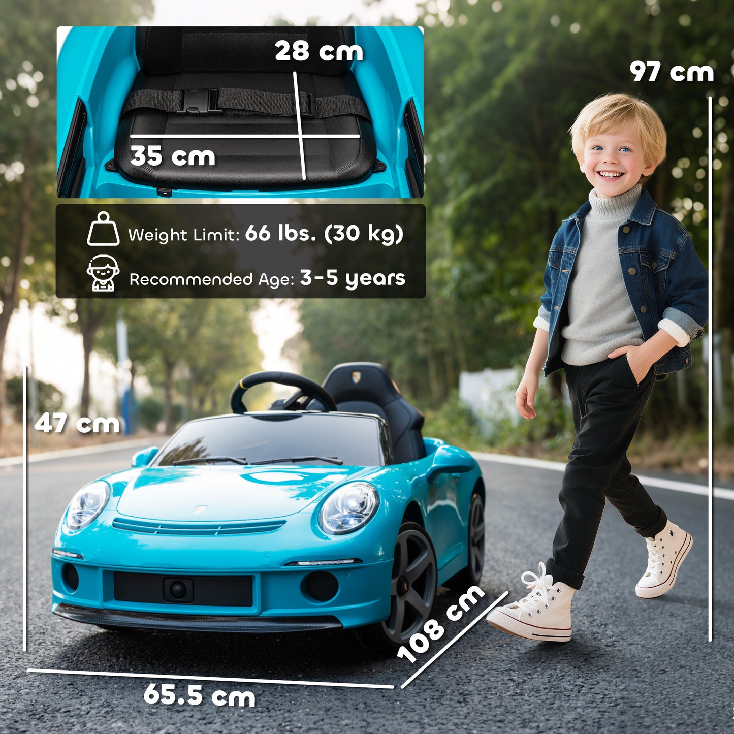 Kids Electric Car, 12V Licensed RUF GT Ride on Car with Suspension