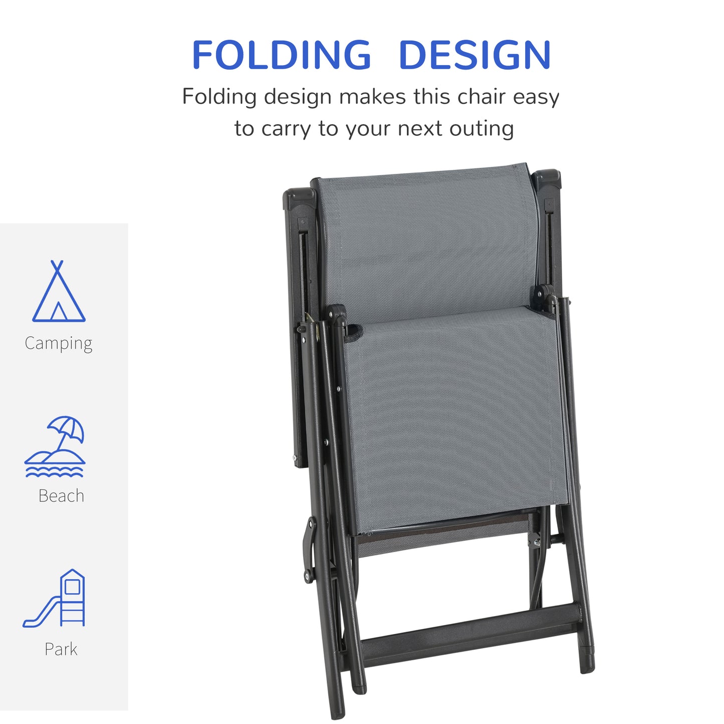 Set of 2 Outdoor Sun Lounger 10-Position Adjustable Texteline