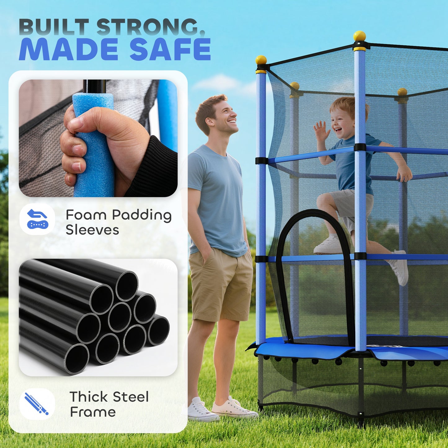 4.6FT/55" Kids Trampoline with Enclosure Net, Outdoor Indoor Use