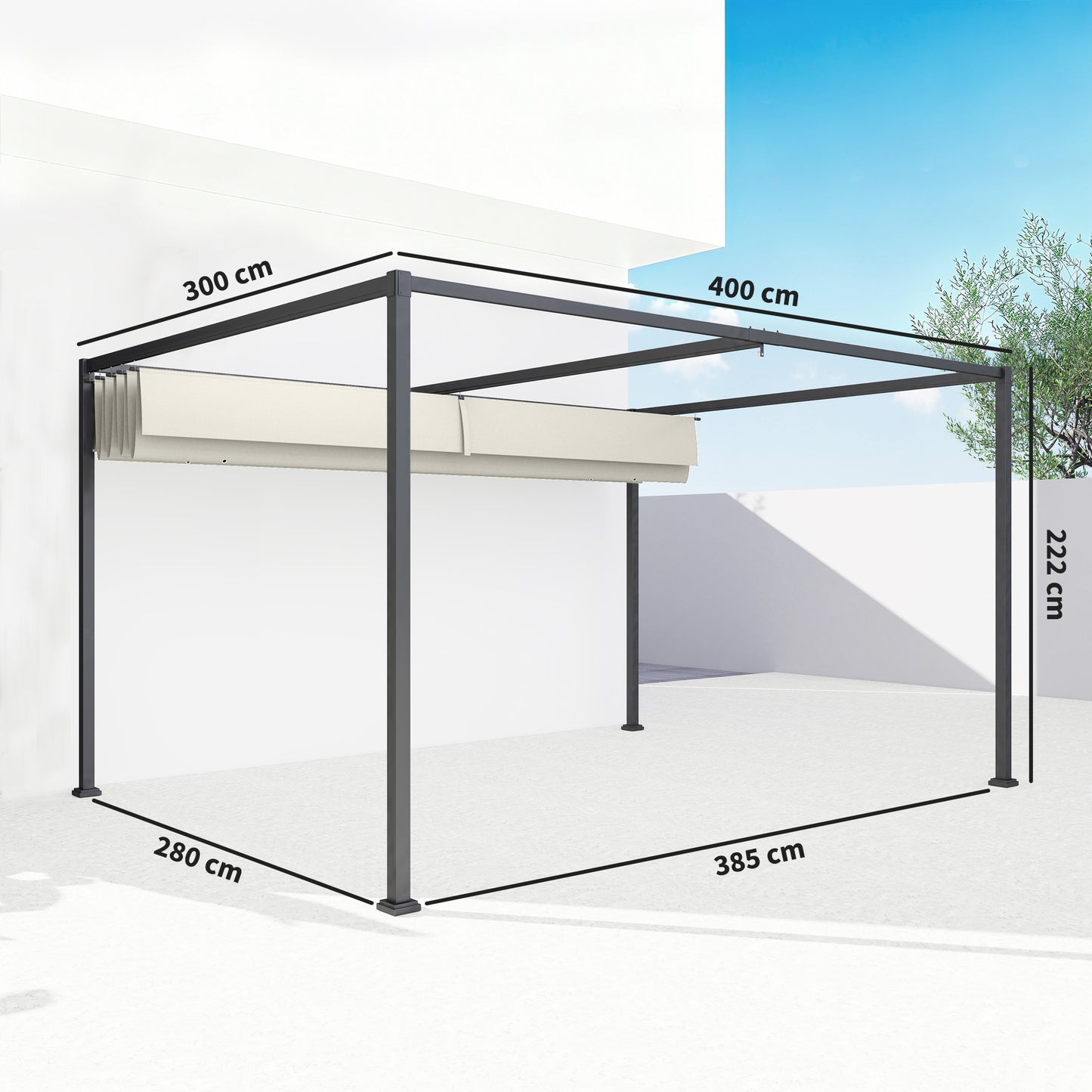 4 x 3(m) Metal Pergola with Retractable Roof