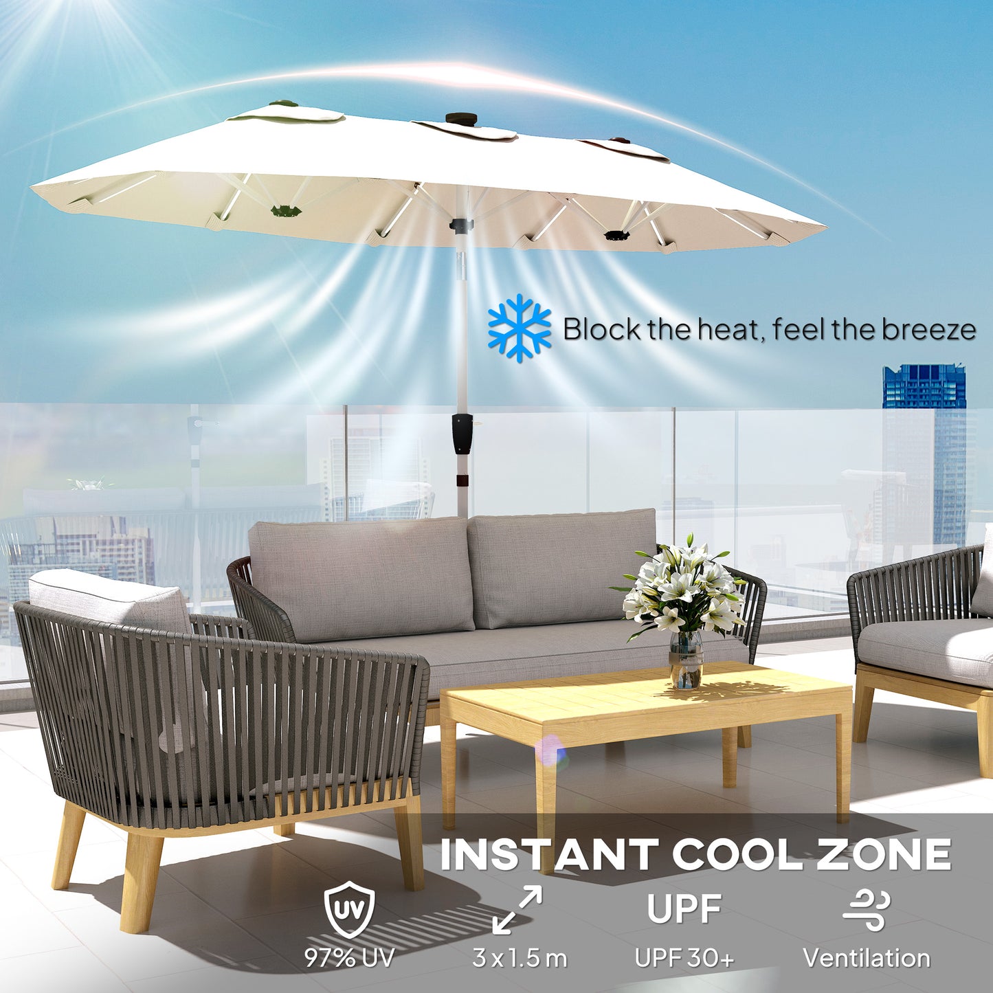 3 m Double-Sided Garden Parasol with LED Solar Lights
