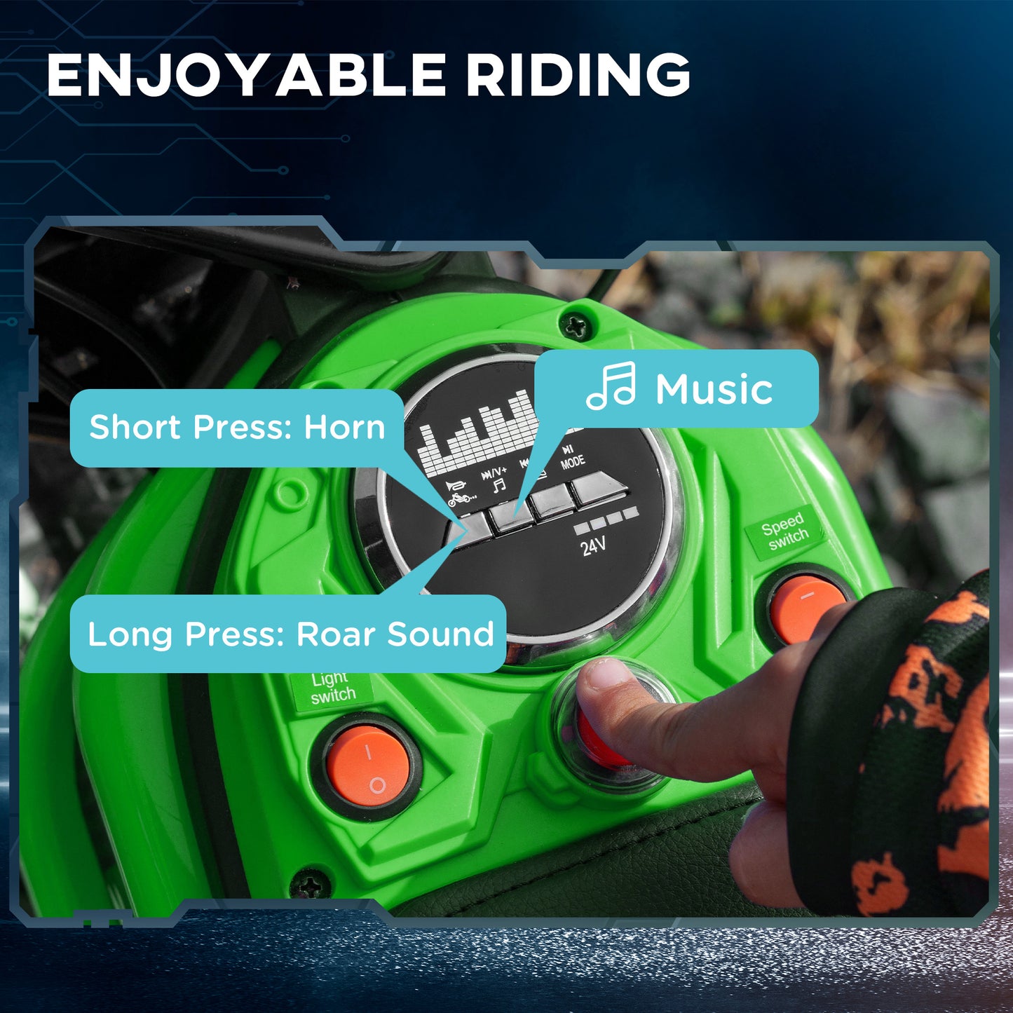 24V Electric Motorbike with Twist Grip Throttle, Music, Horn