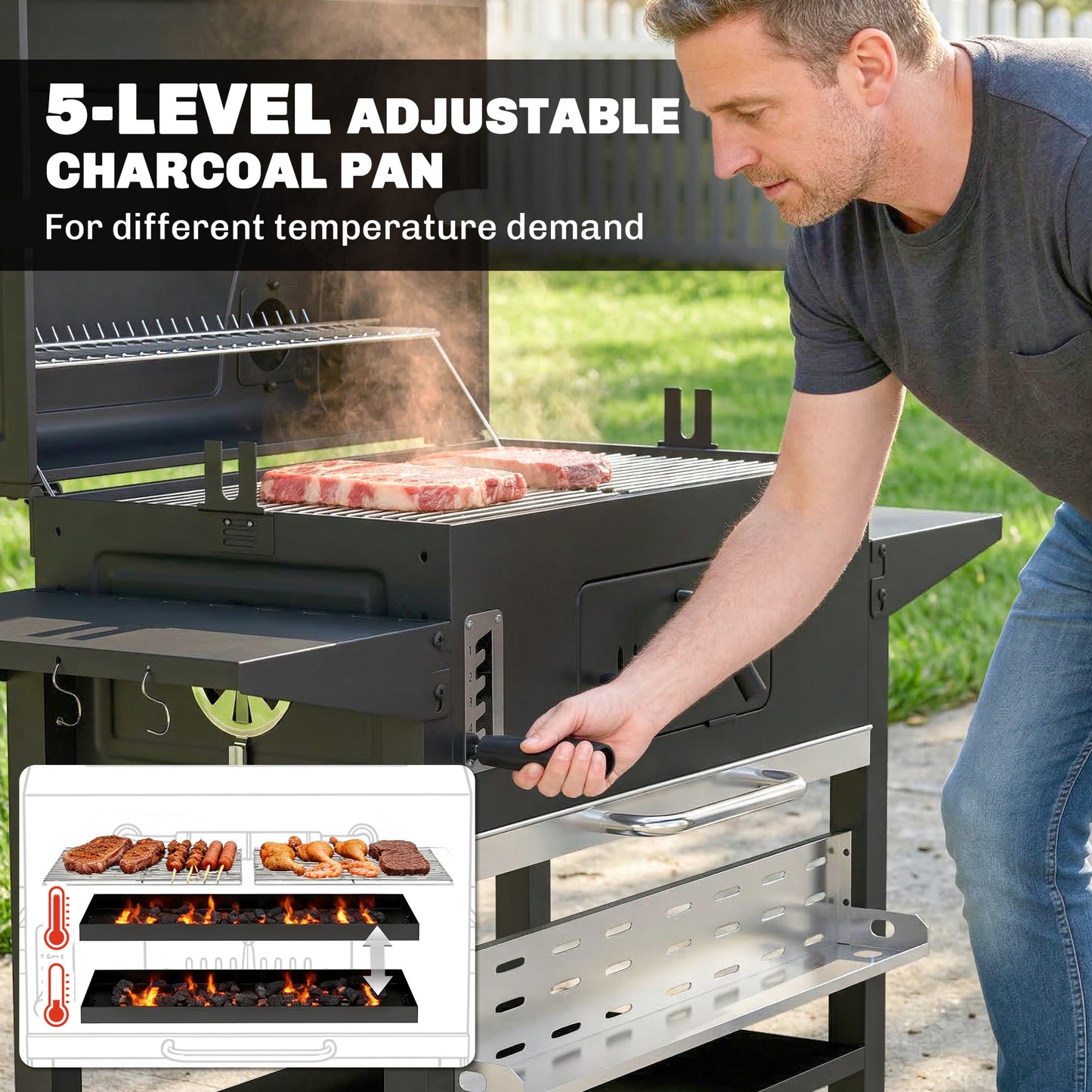 Charcoal BBQ Grill Smoker with Electric Rotisserie Kit