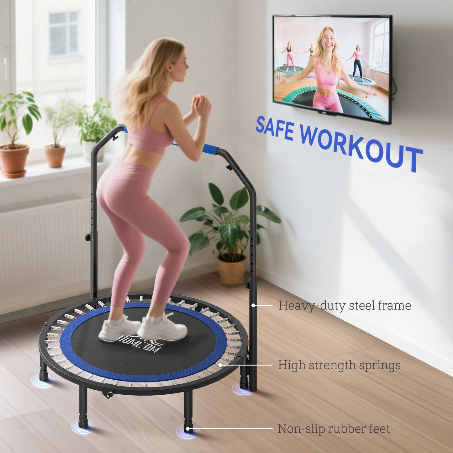 45" Foldable Mini Fitness Trampoline, with Adjustable Foam Handle
