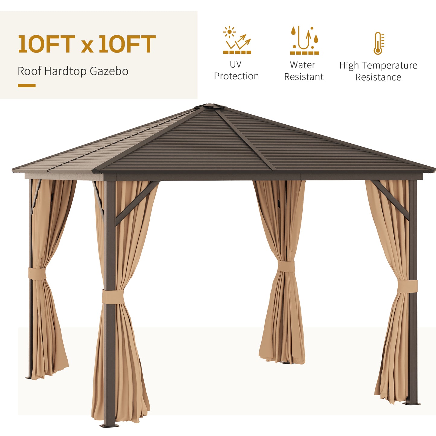 3 x 3(m) Metal Hardtop Gazebo, with Curtains and Accessories