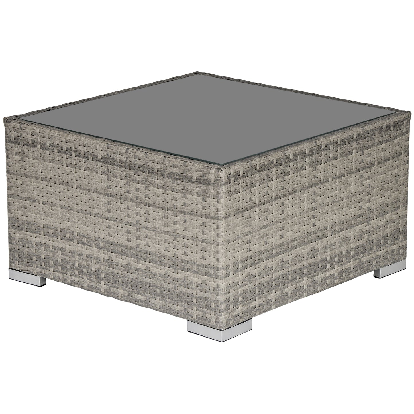 Square PE Wicker Rattan Table, with Glass Top