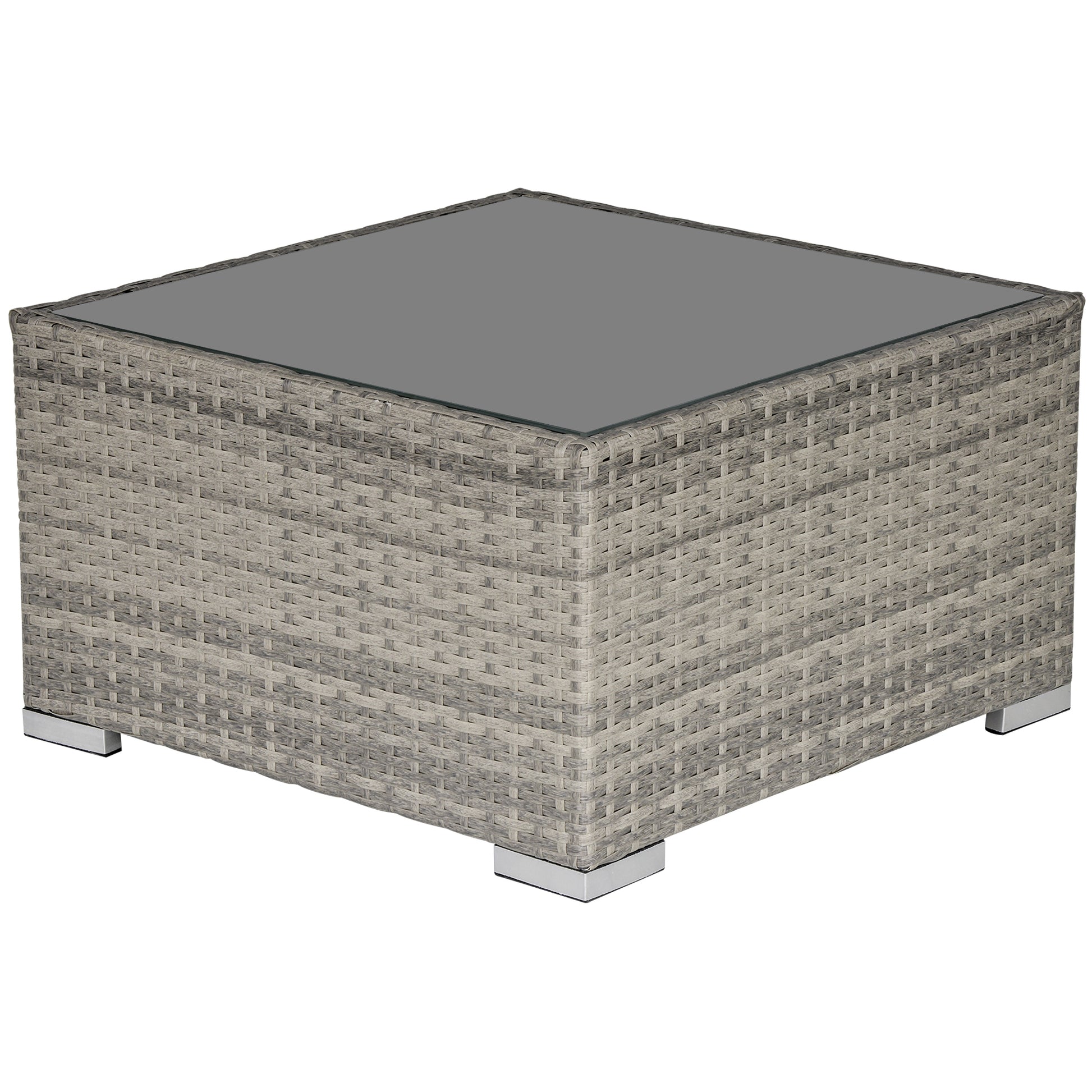 Square PE Wicker Rattan Table, with Glass Top