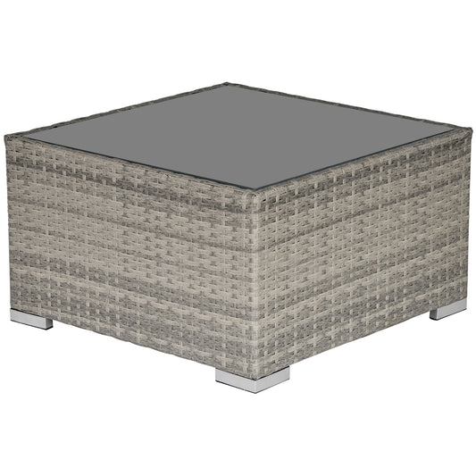 Square PE Wicker Rattan Table, with Glass Top