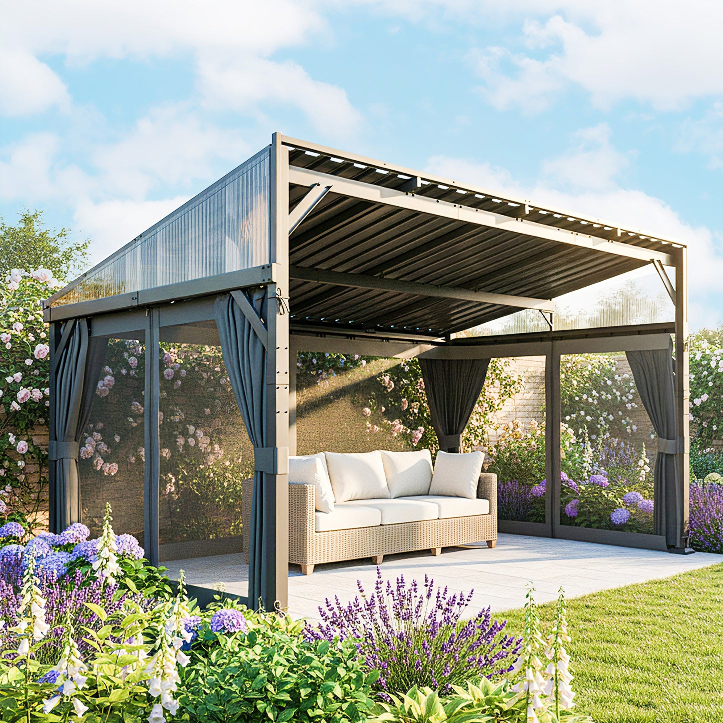 4.3 x 3 m Garden Pergola with Galvanised Steel Roof