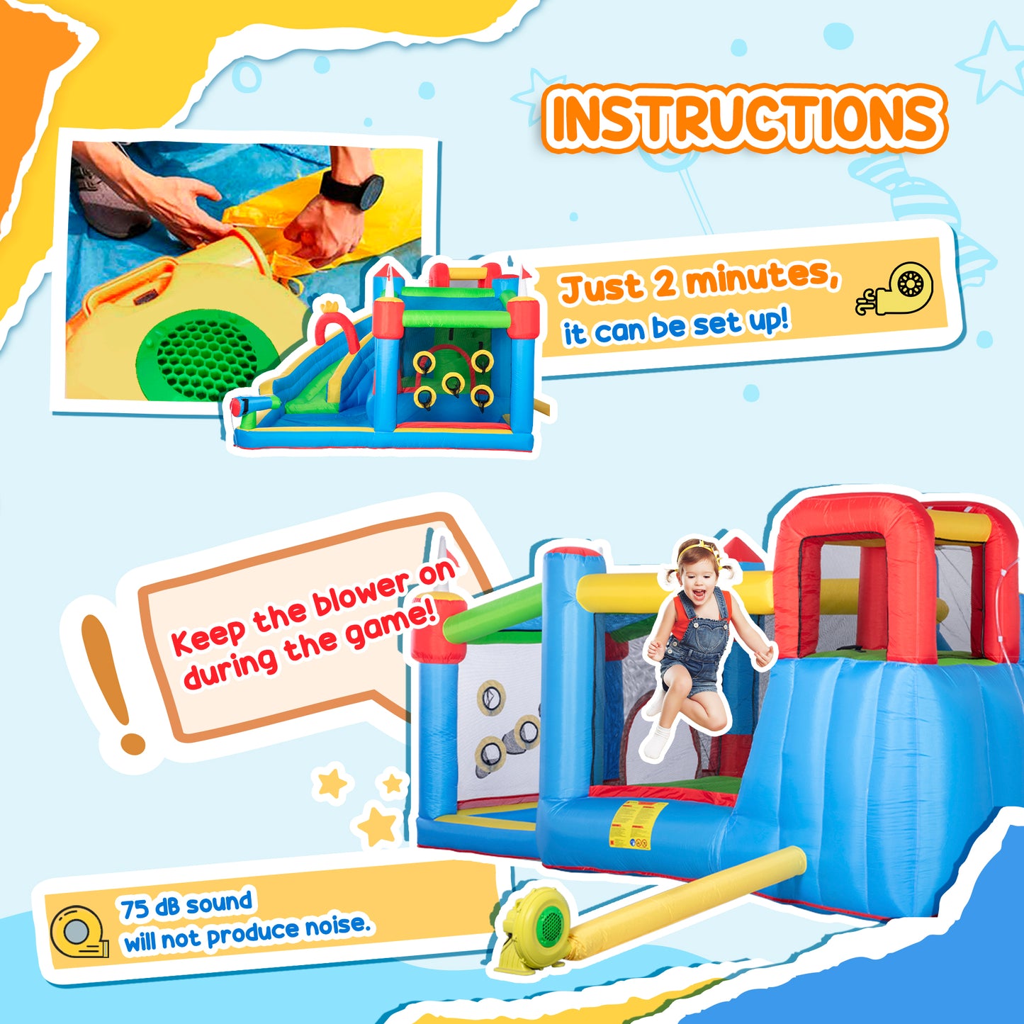 6 in 1 Kids Bouncy Castle, with Water Slide, Water Gun