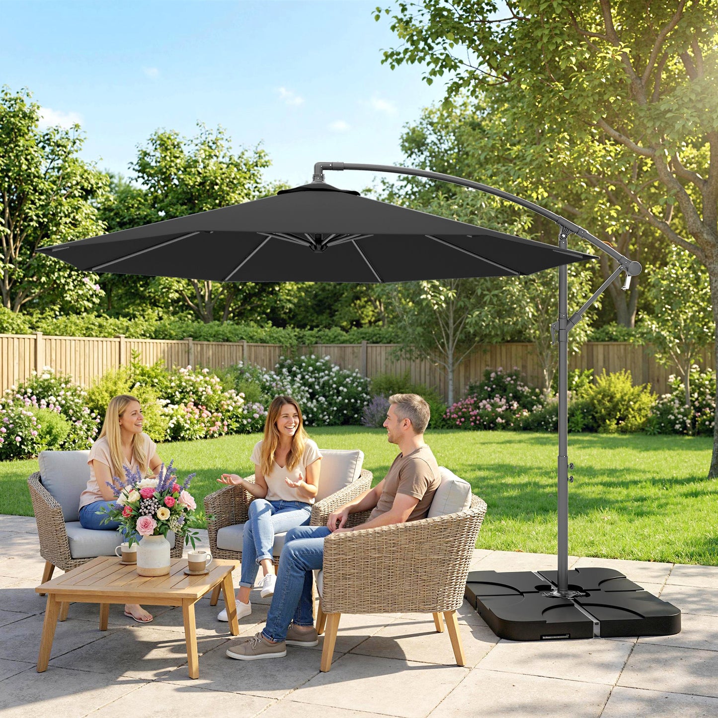 3m Overhanging Parasol, with Base, Weights and Cover