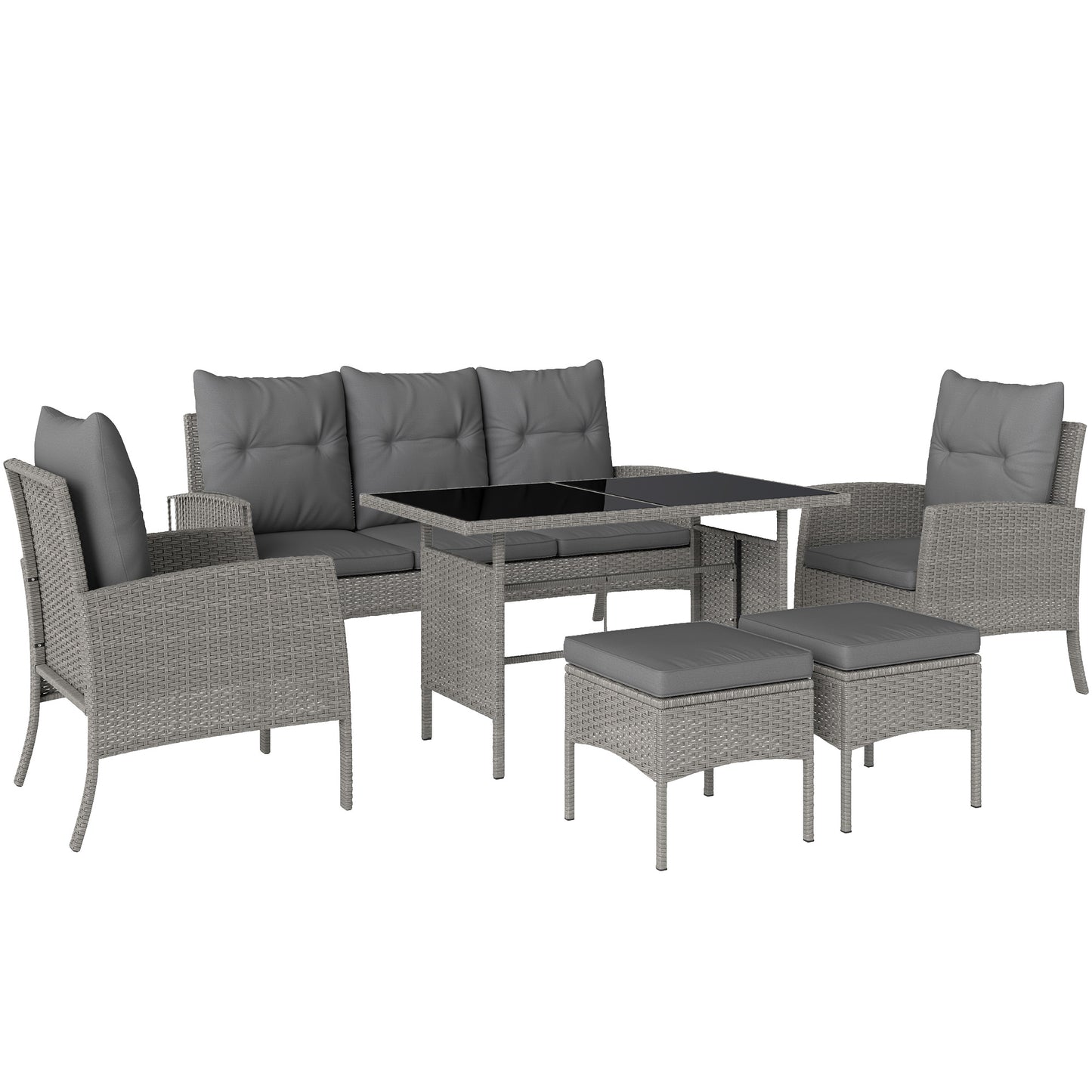 5 Seater Rattan Garden Furniture Set, 6 Piece Garden Sofa Set