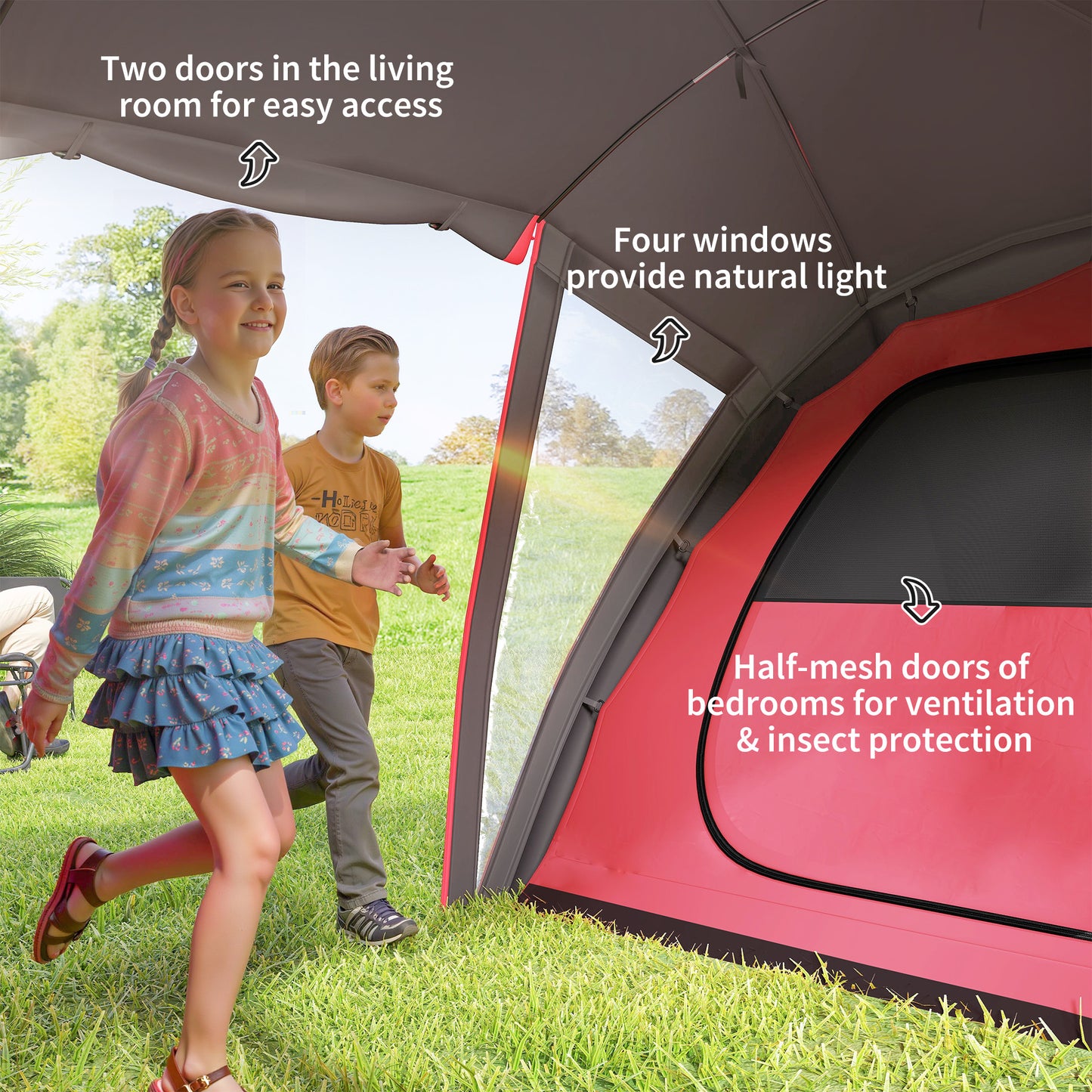 4-6 Man Family Camping Tent w/ 2 Bedrooms and a Living Room
