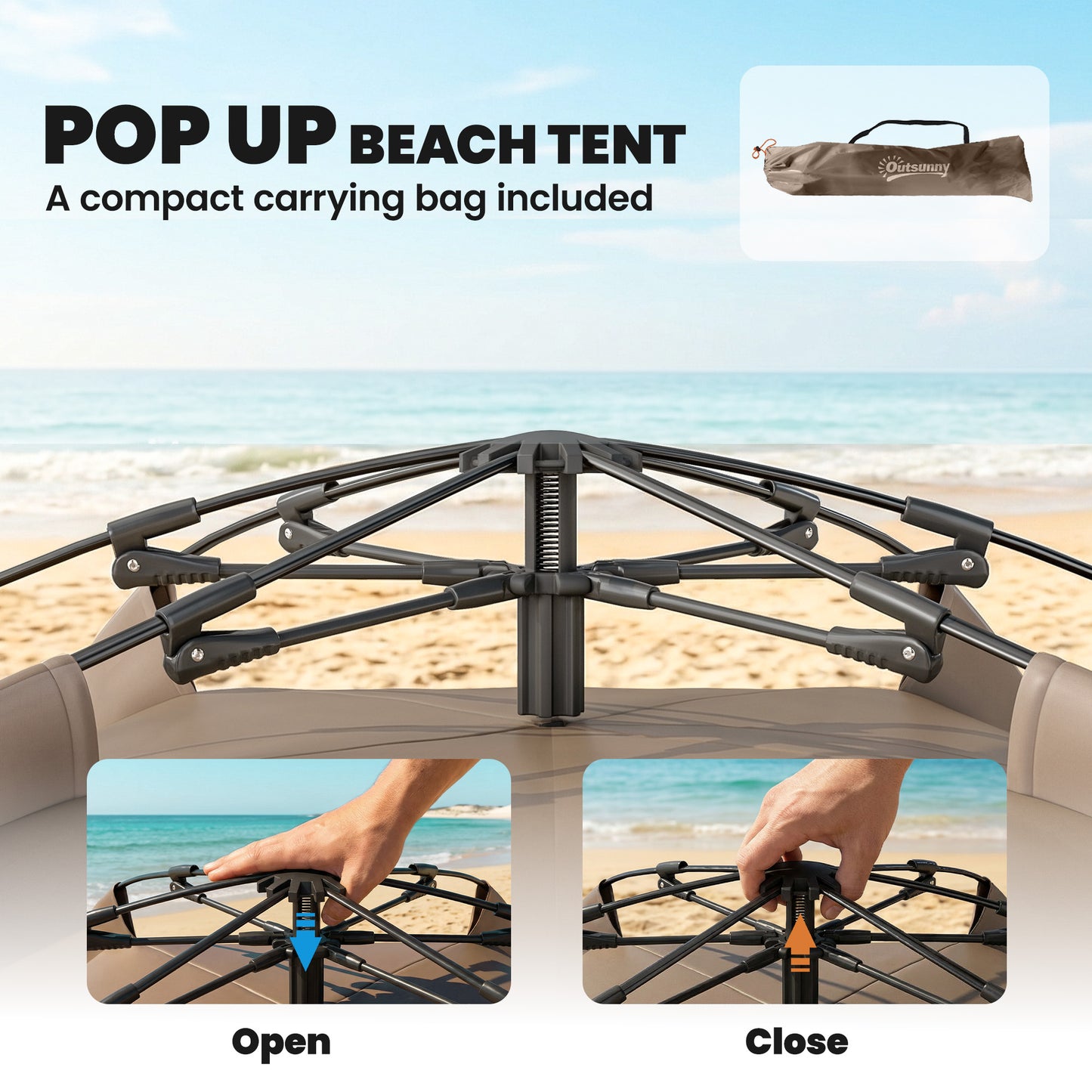 2-3 Person Pop Up Beach Tent, UPF15+ Sun Shelter with Extended Floor
