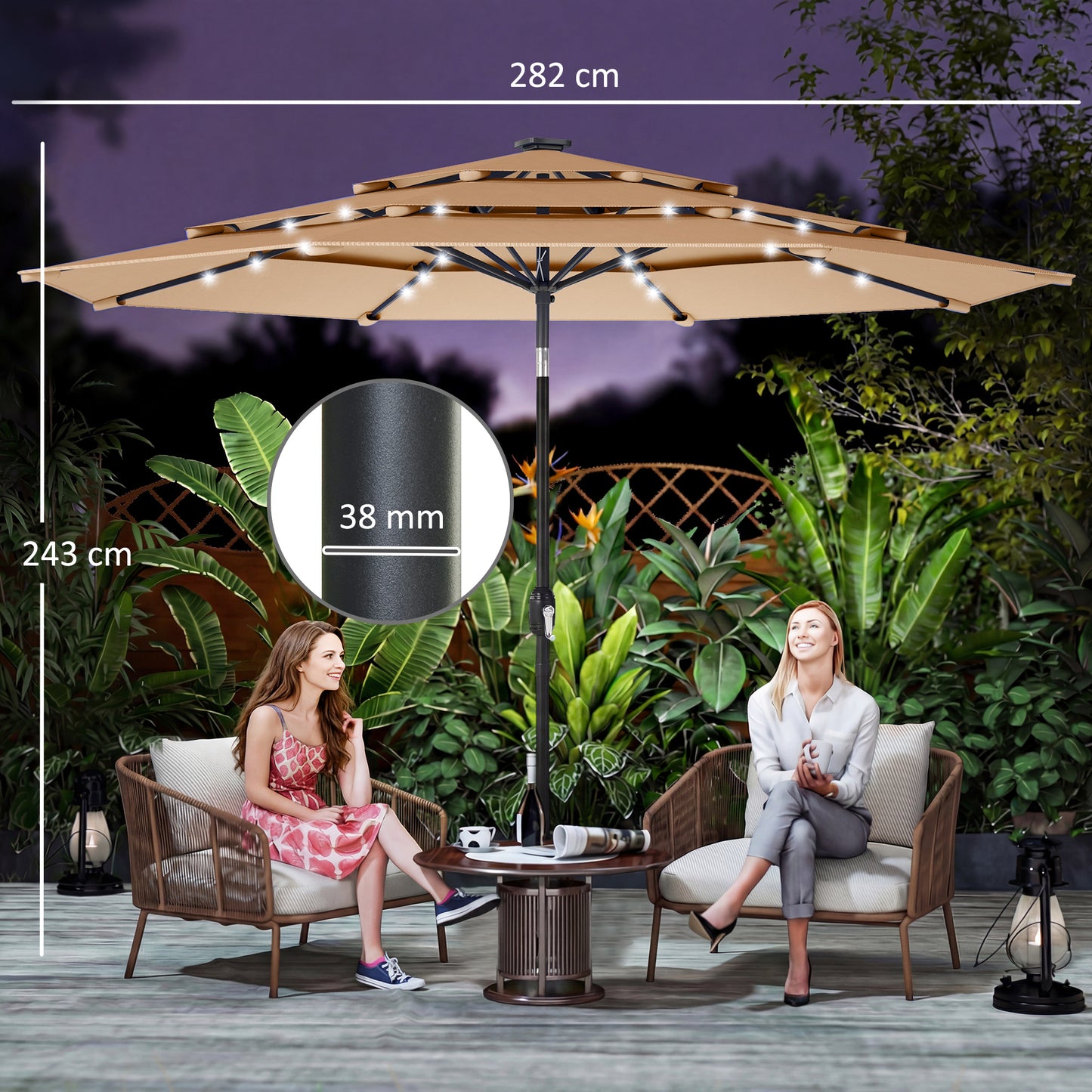 2.8 m Garden Parasol Umbrella with LED Solar Light, Parasol Cover