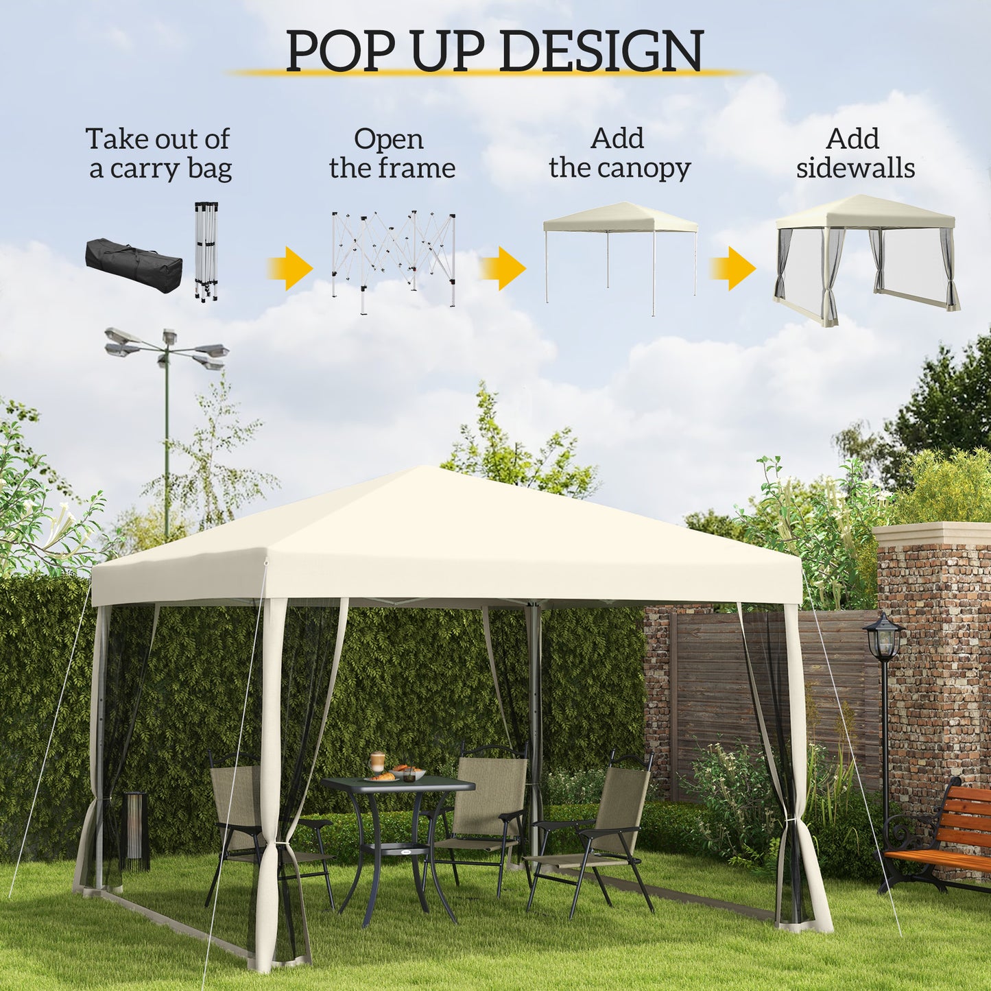 3 x 3(m) Pop Up Gazebo with 4 Mesh Sides and Carry Bag