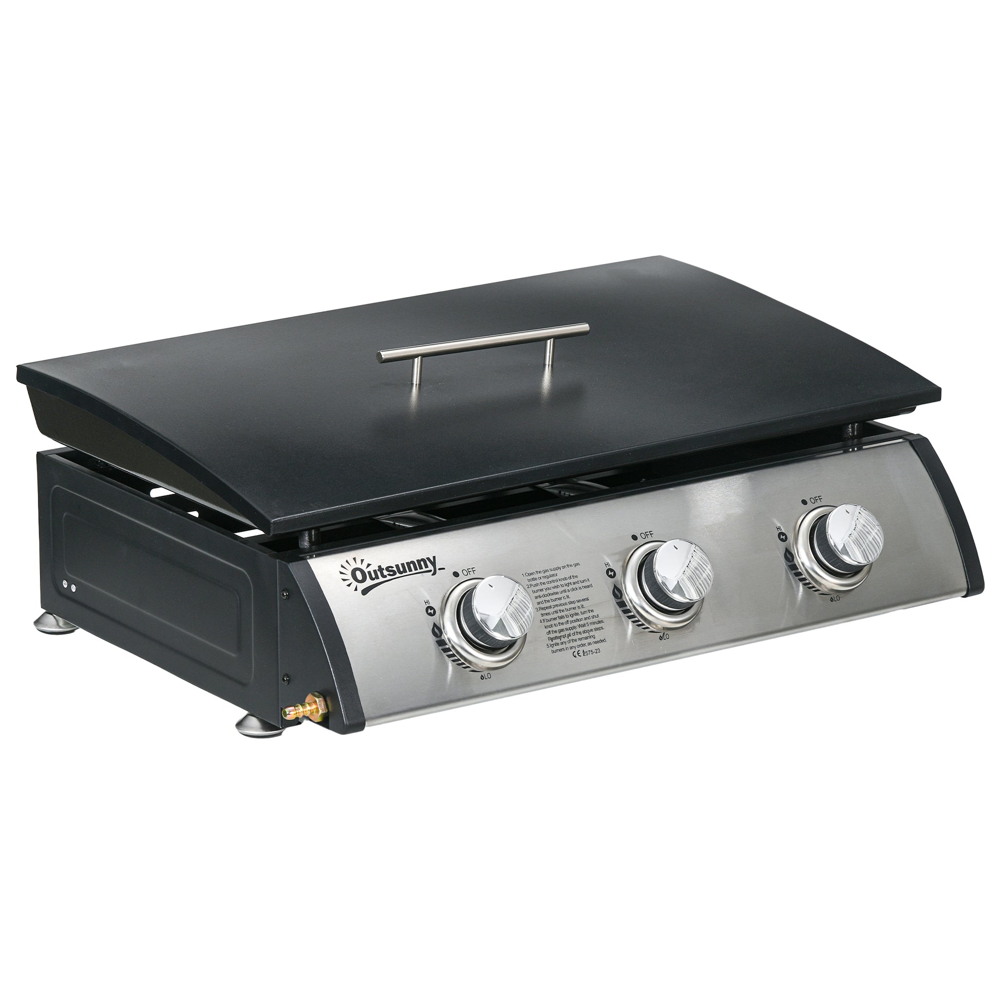 3 Burner Gas Plancha BBQ Grill with Lid