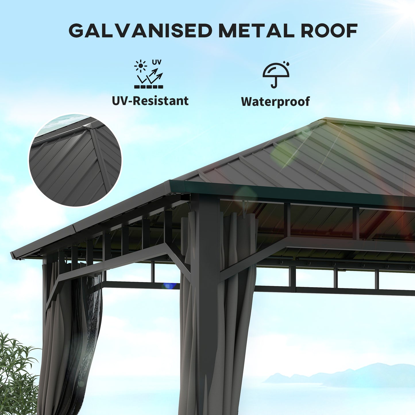 3 x 4m Hardtop Gazebo with Galvanised Steel Roof and Water Gutter