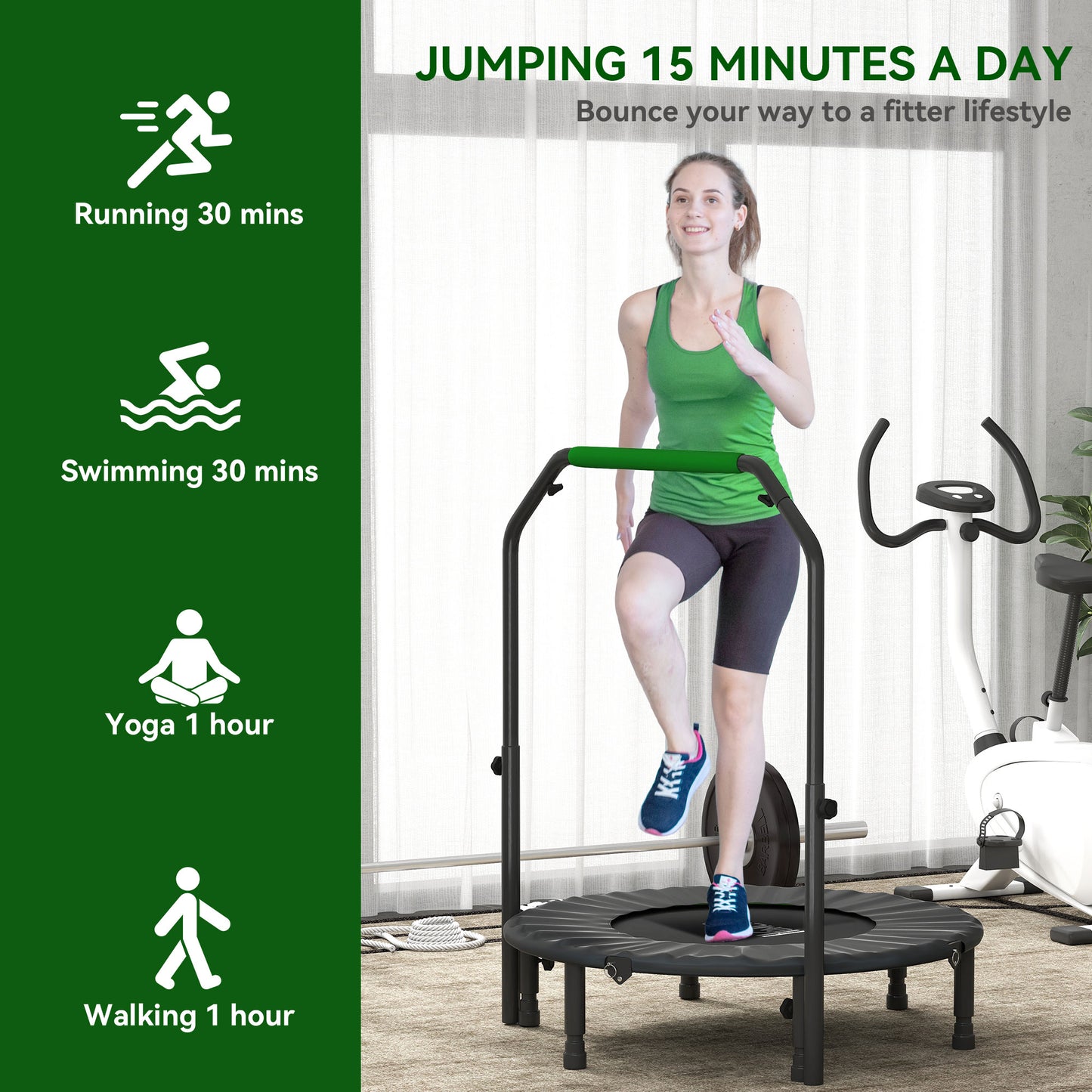 40" Foldable Mini Fitness Trampoline, with Adjustable Foam Handle