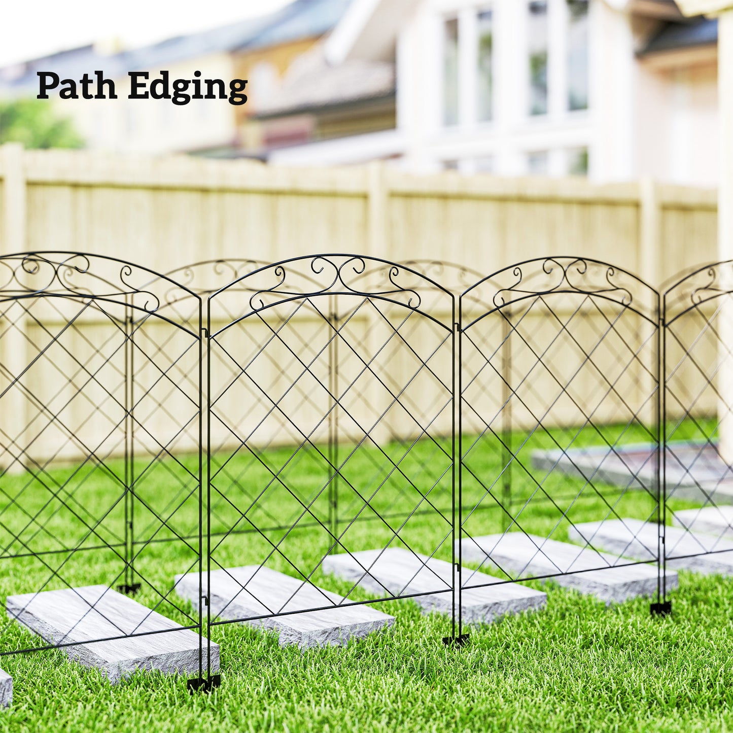 Steel Decorative Swirls Outdoor Picket Fence Panels Set of 4
