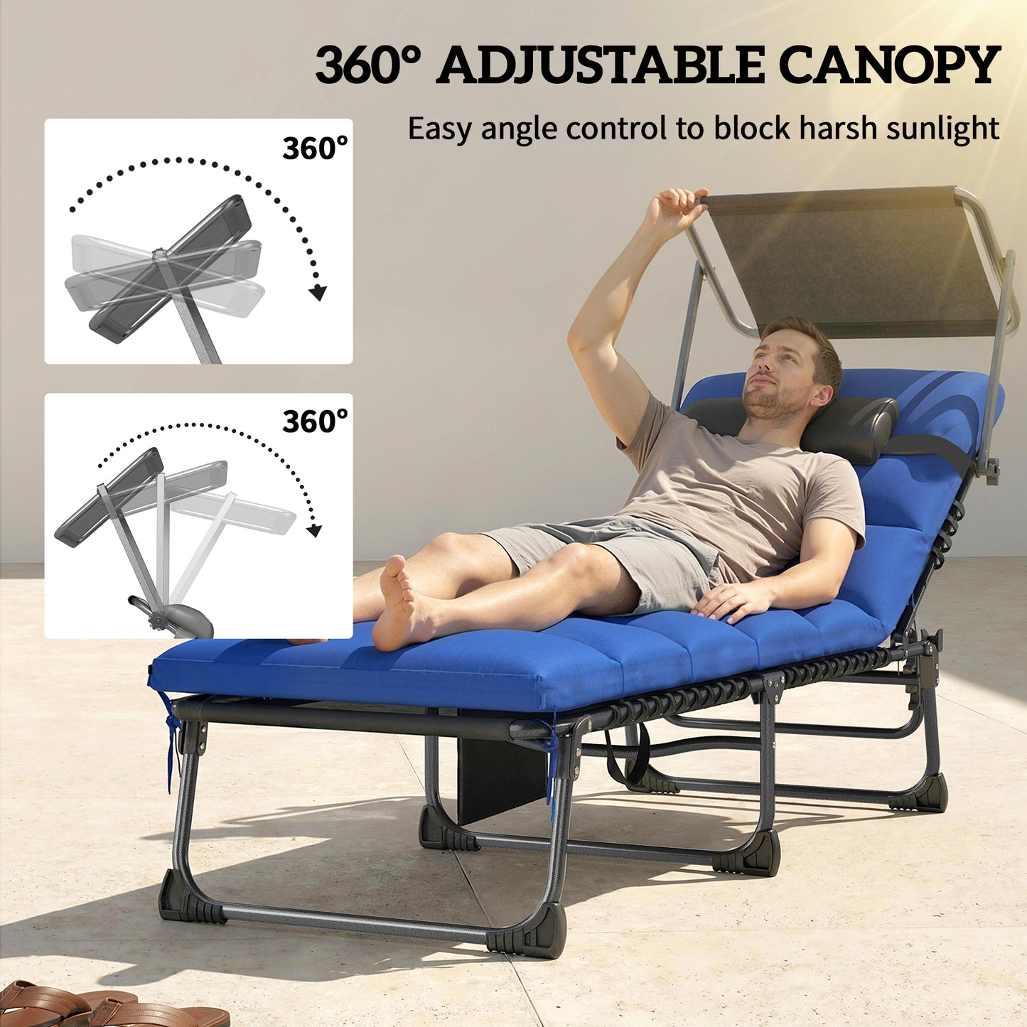 Folding Sun Loungers Set of 2 with Canopy