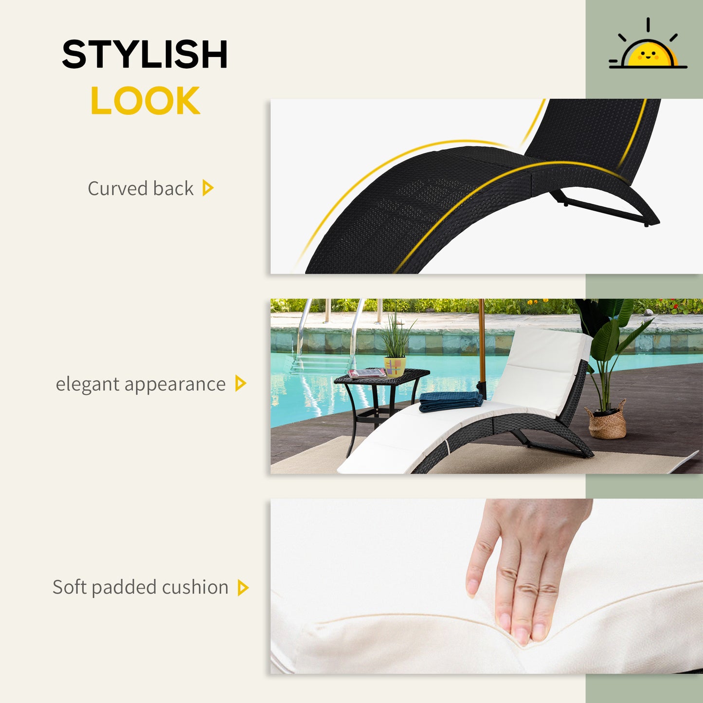 Folding Sun Lounger, PE Rattan Garden Lounger Chair