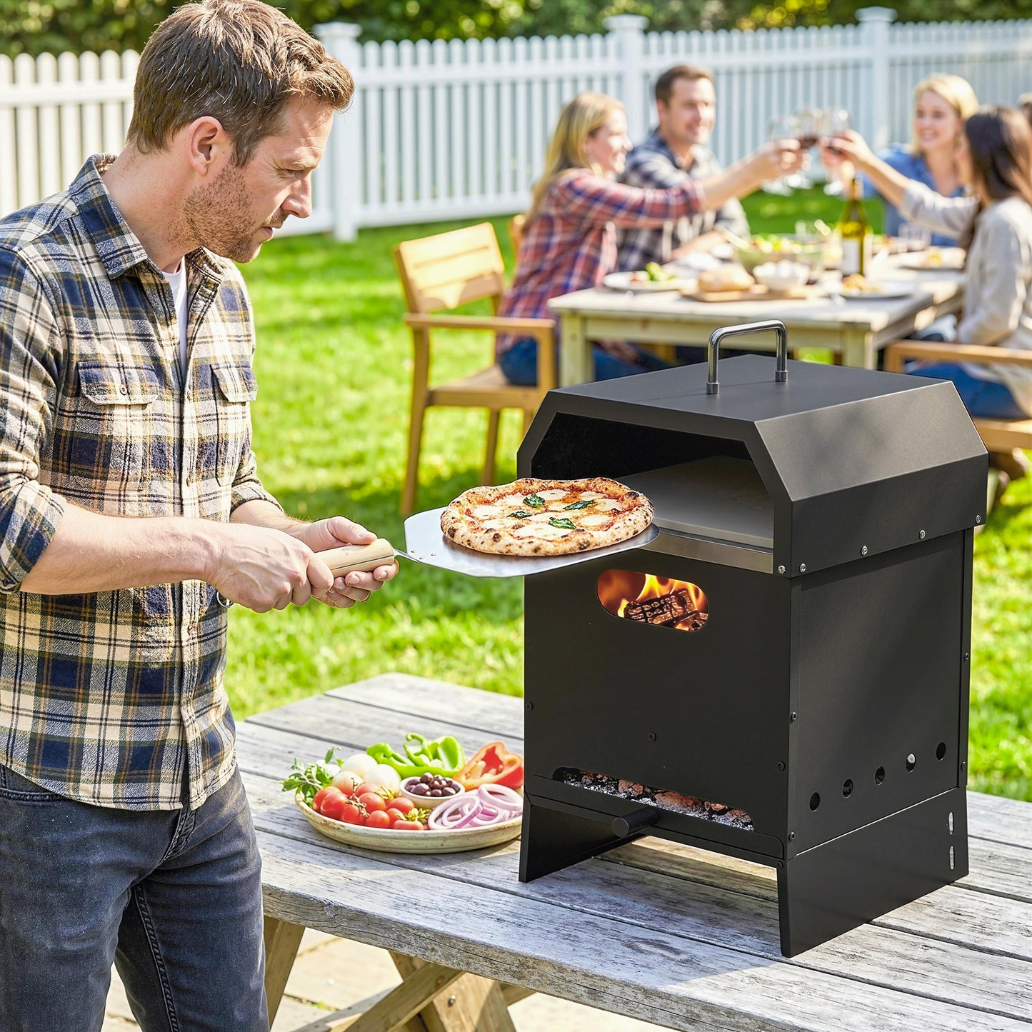 3 in 1 Outdoor Pizza Oven, Portable Wood Fired Pizza Maker