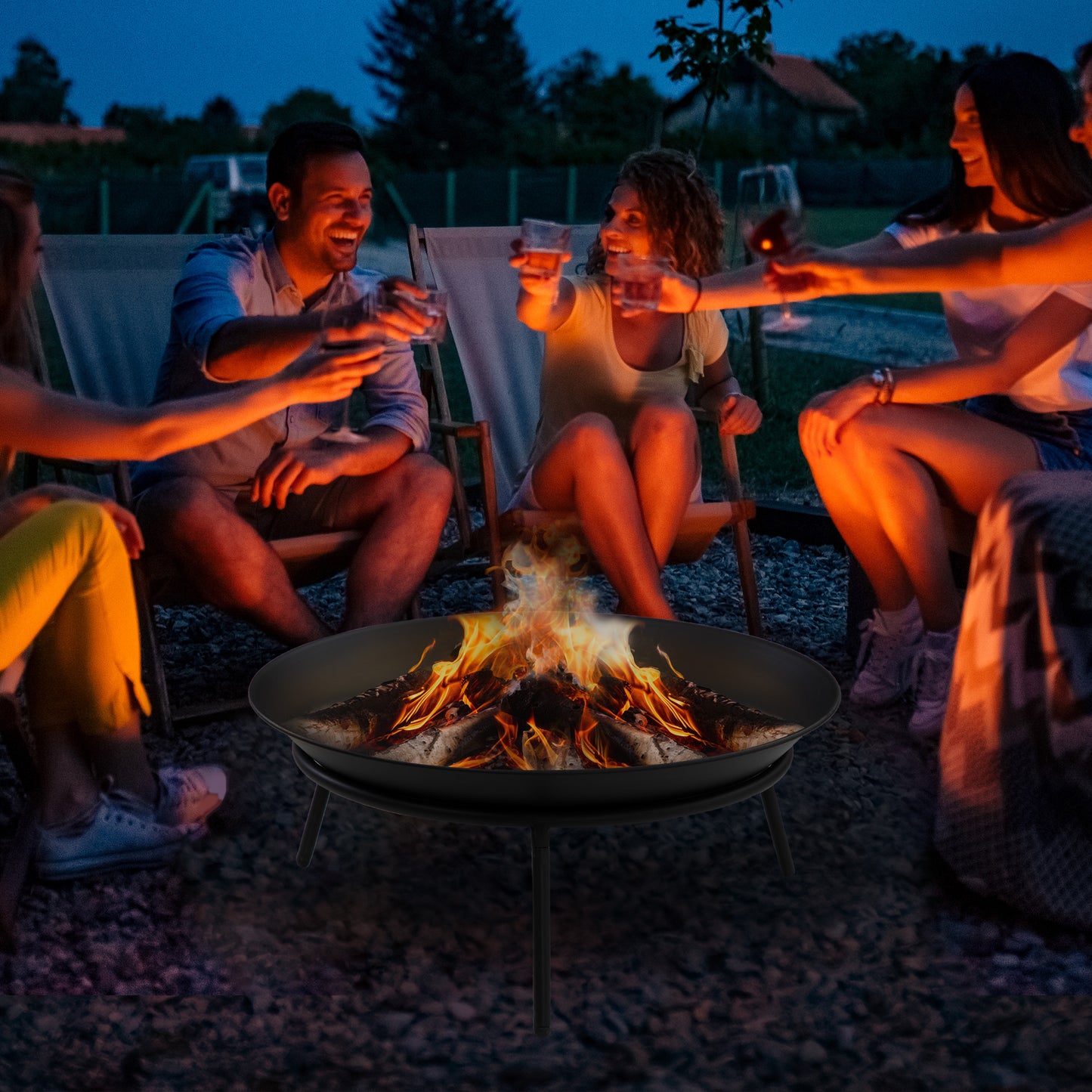 Outdoor Fire Pit, Portable Round Firepit with Poker, for Garden