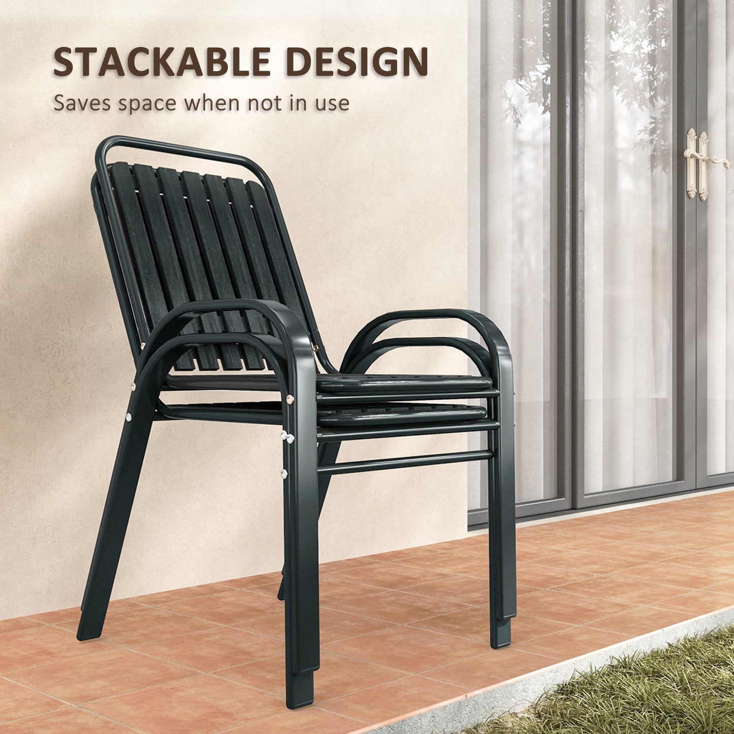 3 Pieces Patio Bistro Set with Stackable Chairs