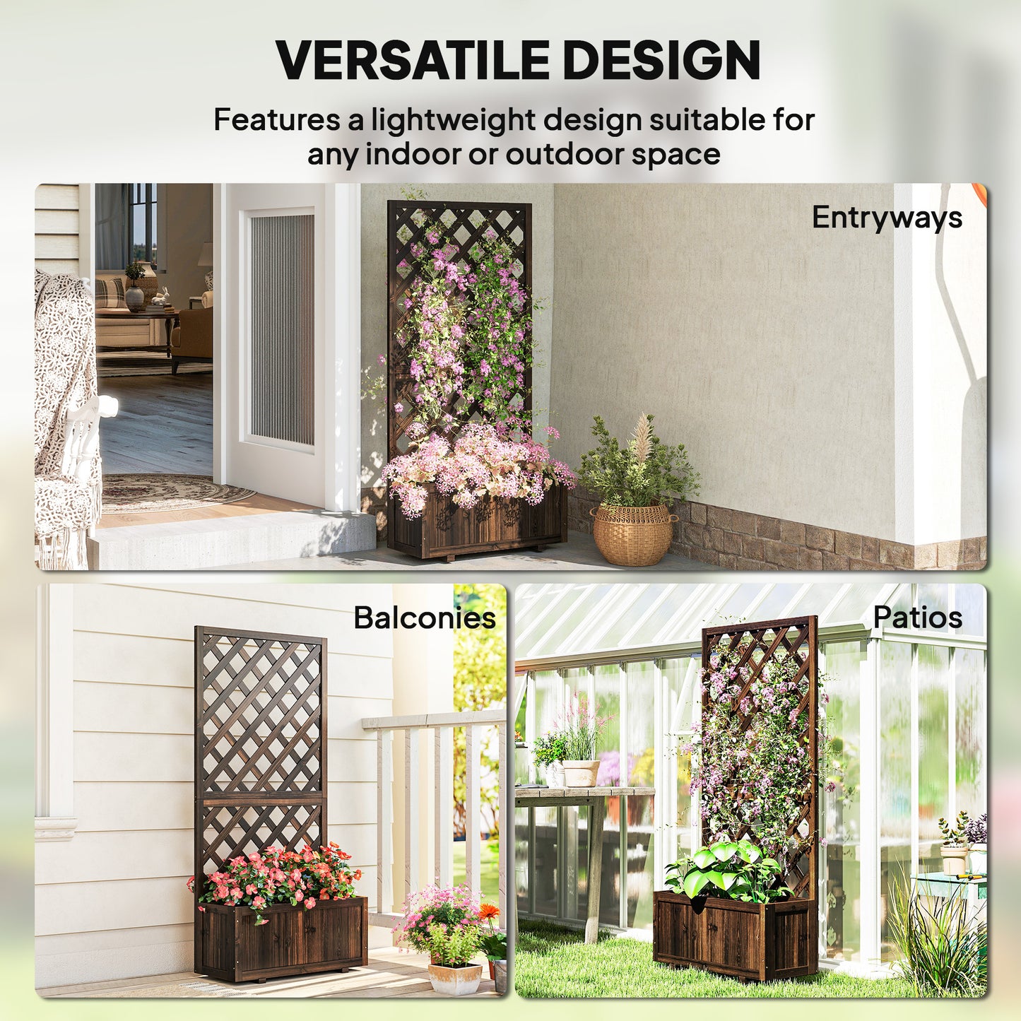 Garden Planter with Trellis, 45L Raised Bed for Climbing Plants
