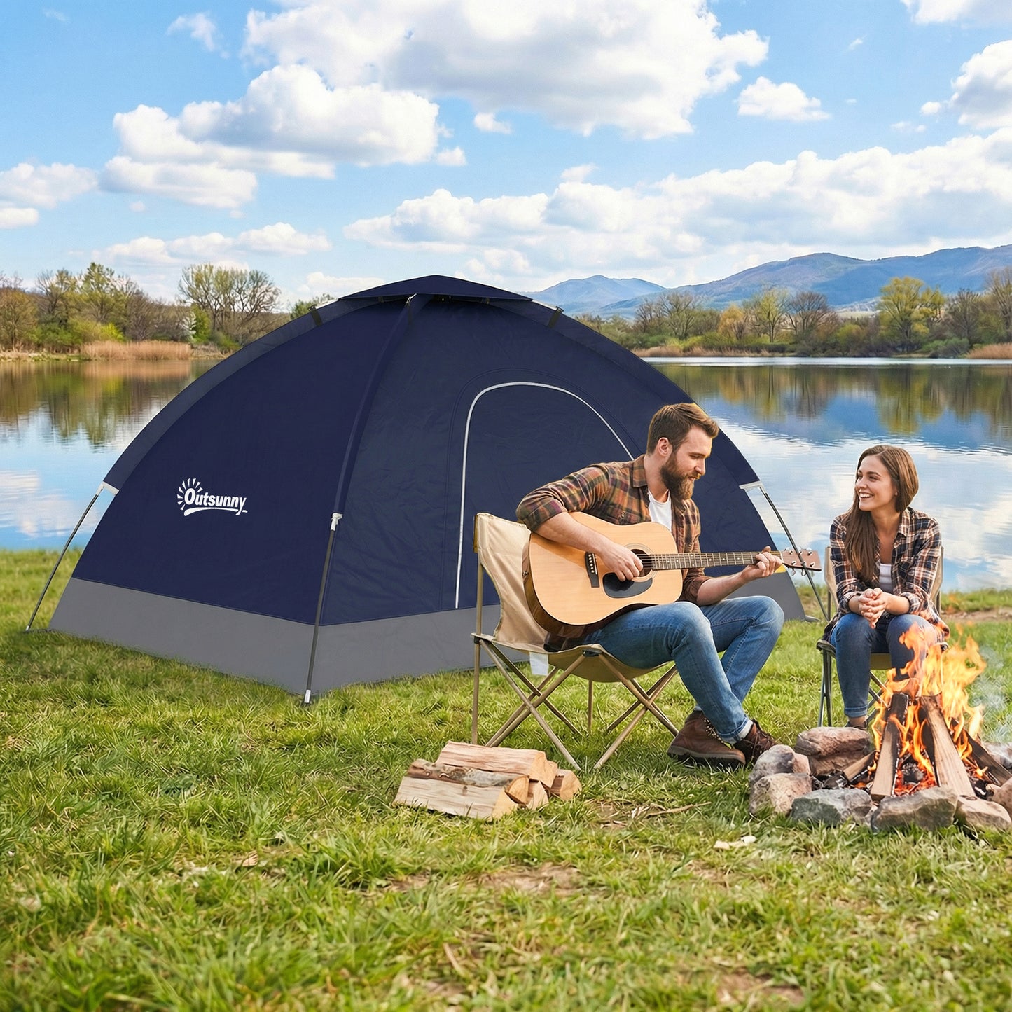 2 Person Camping Tent, Dome Tent with Zipped Doors, Storage Pocket