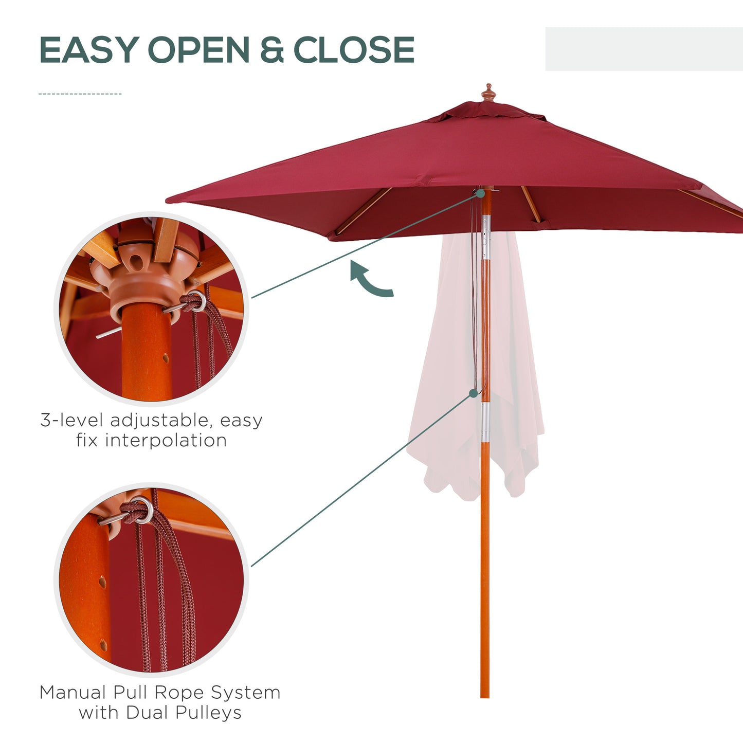 2m x 1.5m Garden Parasol Umbrella with Tilting Sunshade Canopy