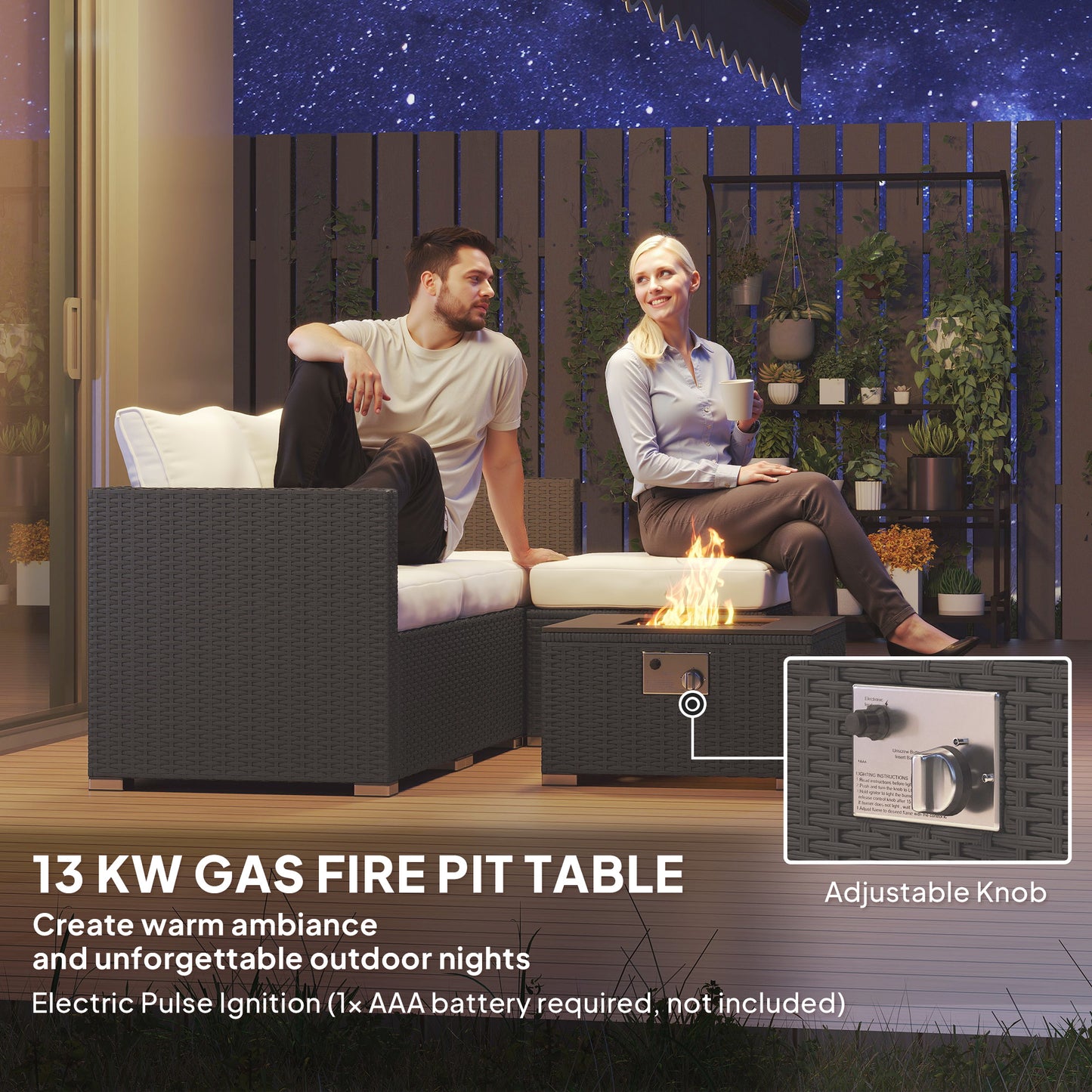 Five Piece Rattan Garden Furniture Set with Gas Fire Pit Table (2)