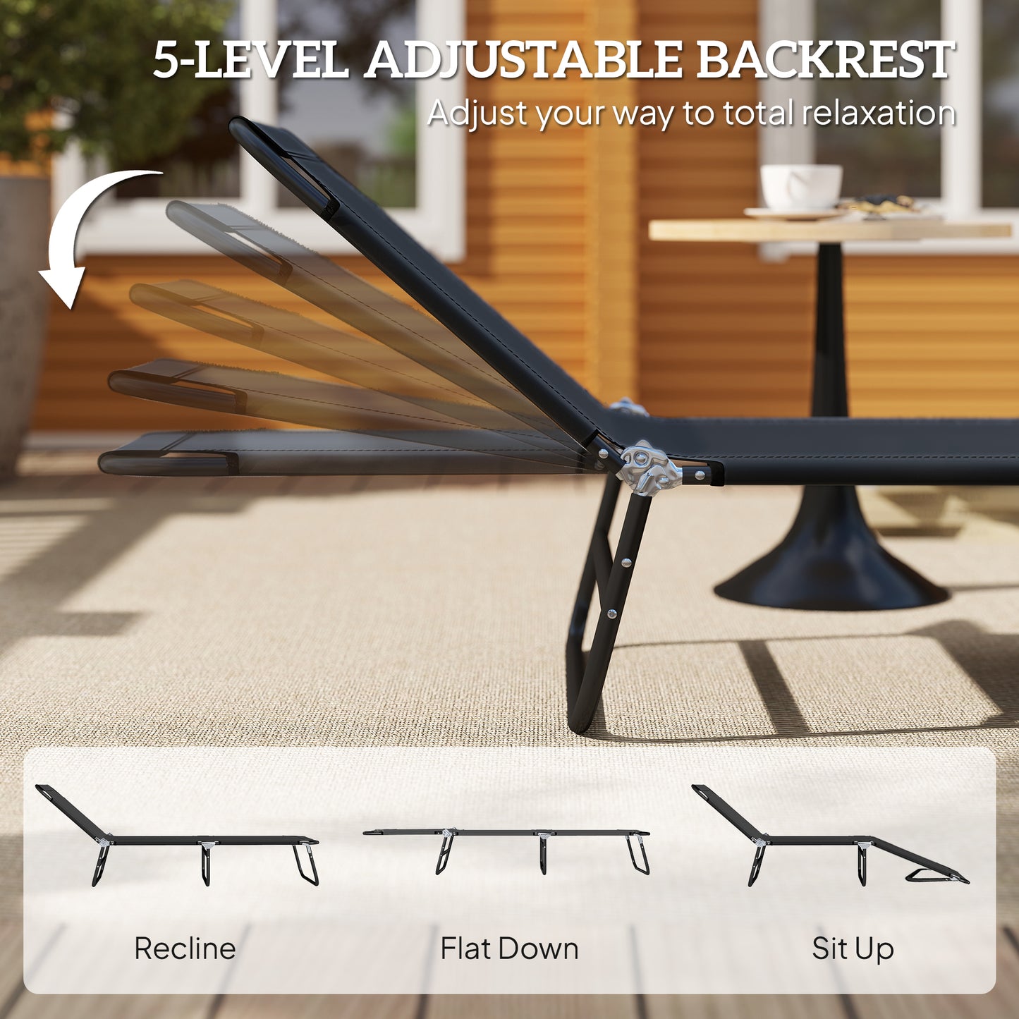 Foldable Sun Lounger with 5-Position Adjustable Backrest