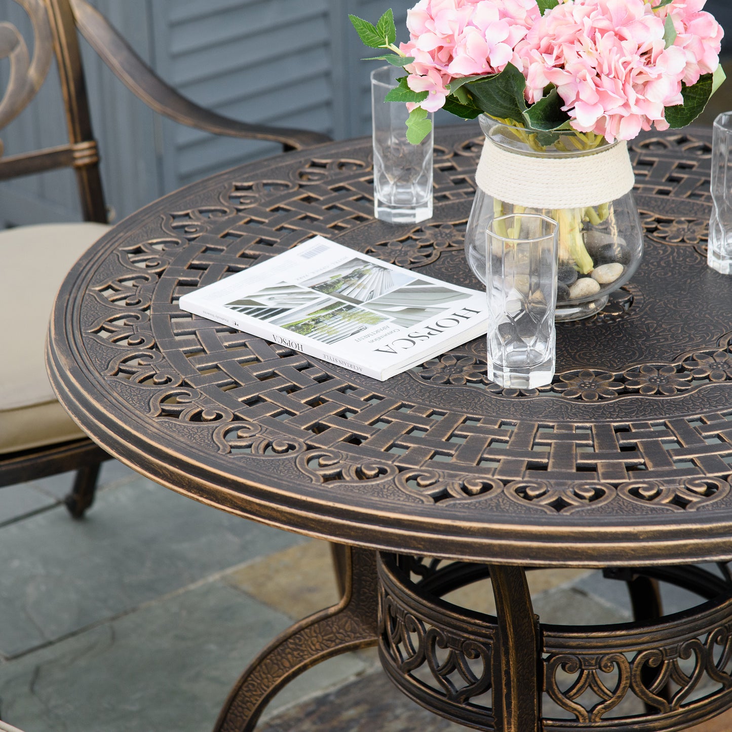 4 Seater Outdoor Dining Set Antique Cast Aluminium Garden Furniture