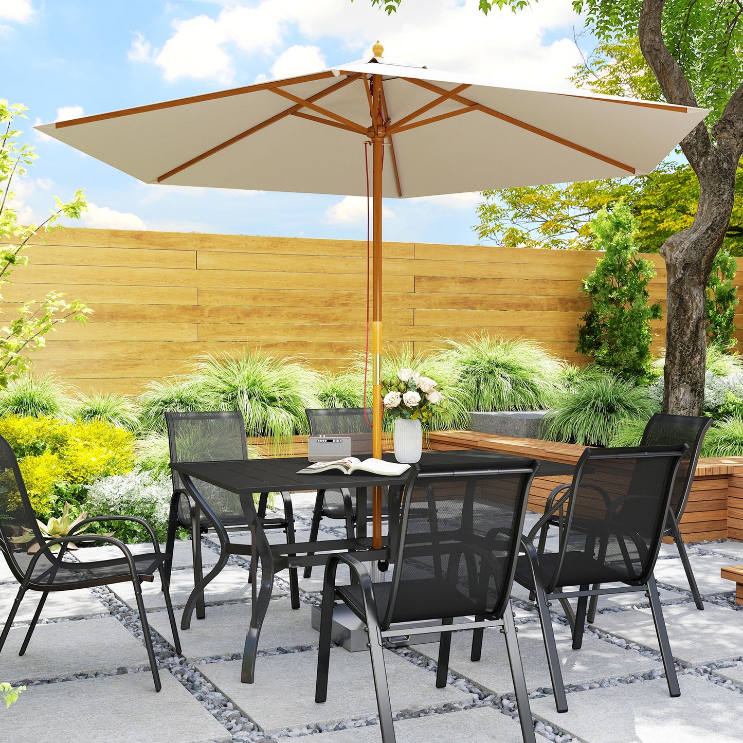 Rectangle Garden Dining Table with Parasol Hole