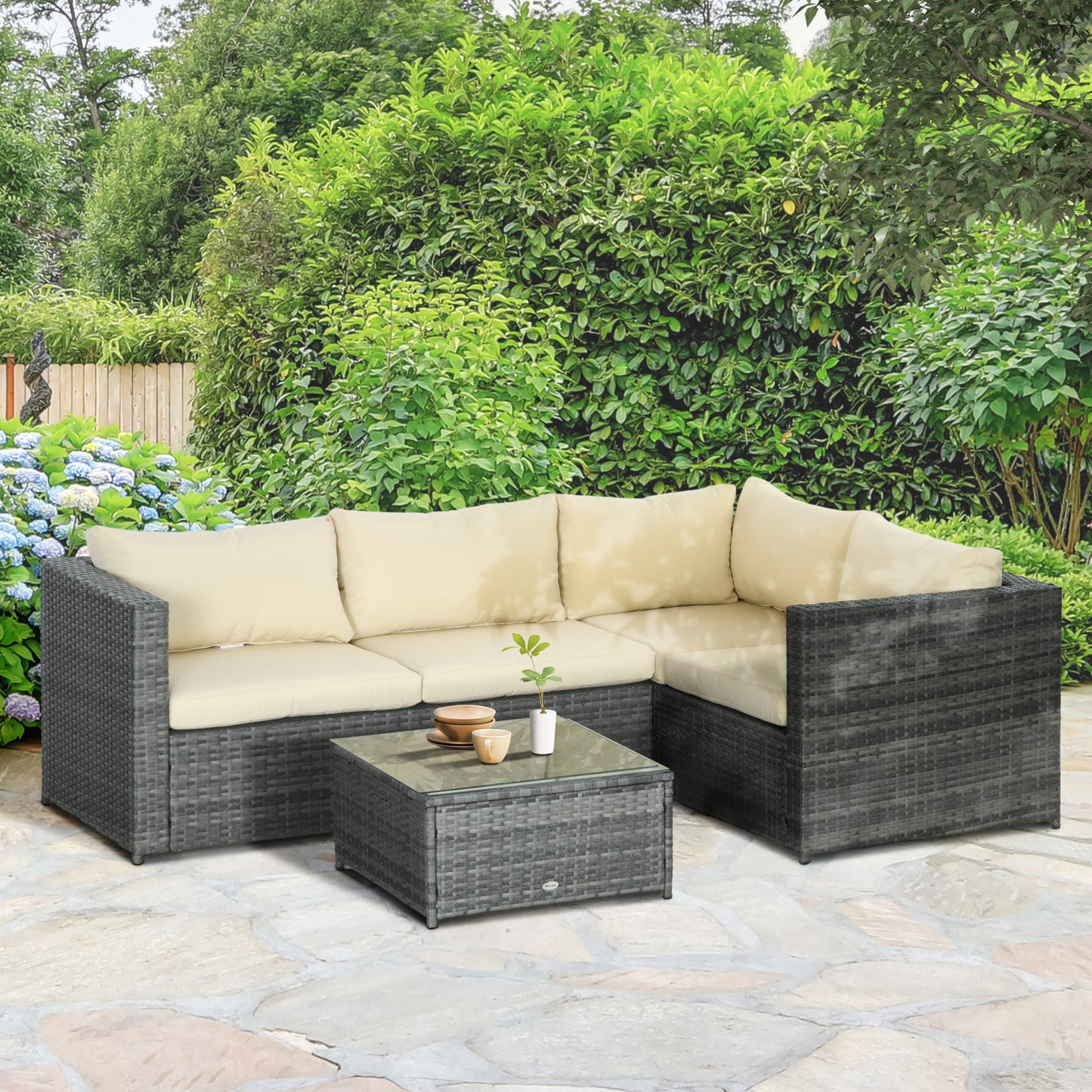3 Pieces PE Rattan Garden Furniture Set with 10 cm Thick Cushions