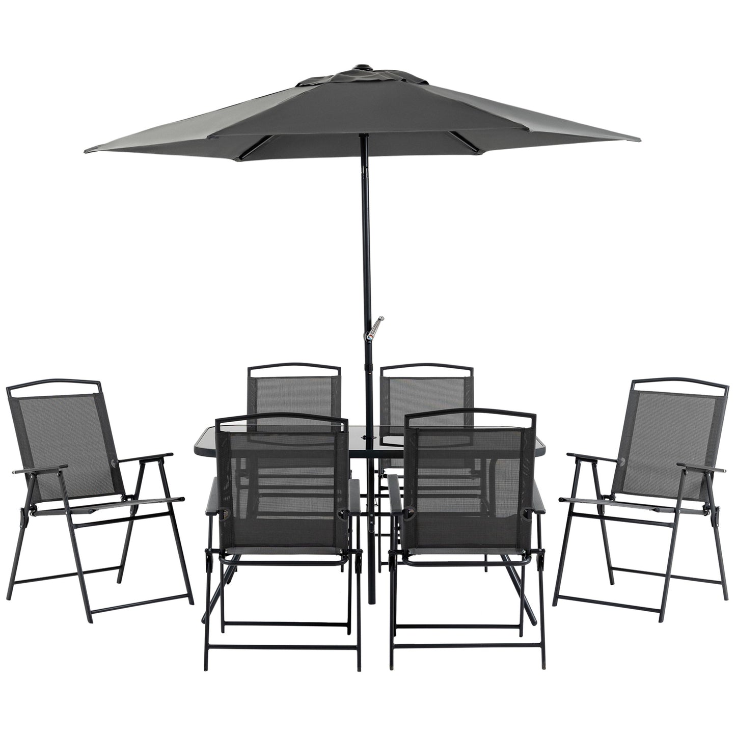 Eight-Piece Garden Dining Set, with Chairs, Table and Parasol