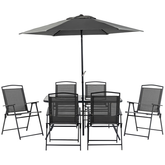 Eight-Piece Garden Dining Set, with Chairs, Table and Parasol