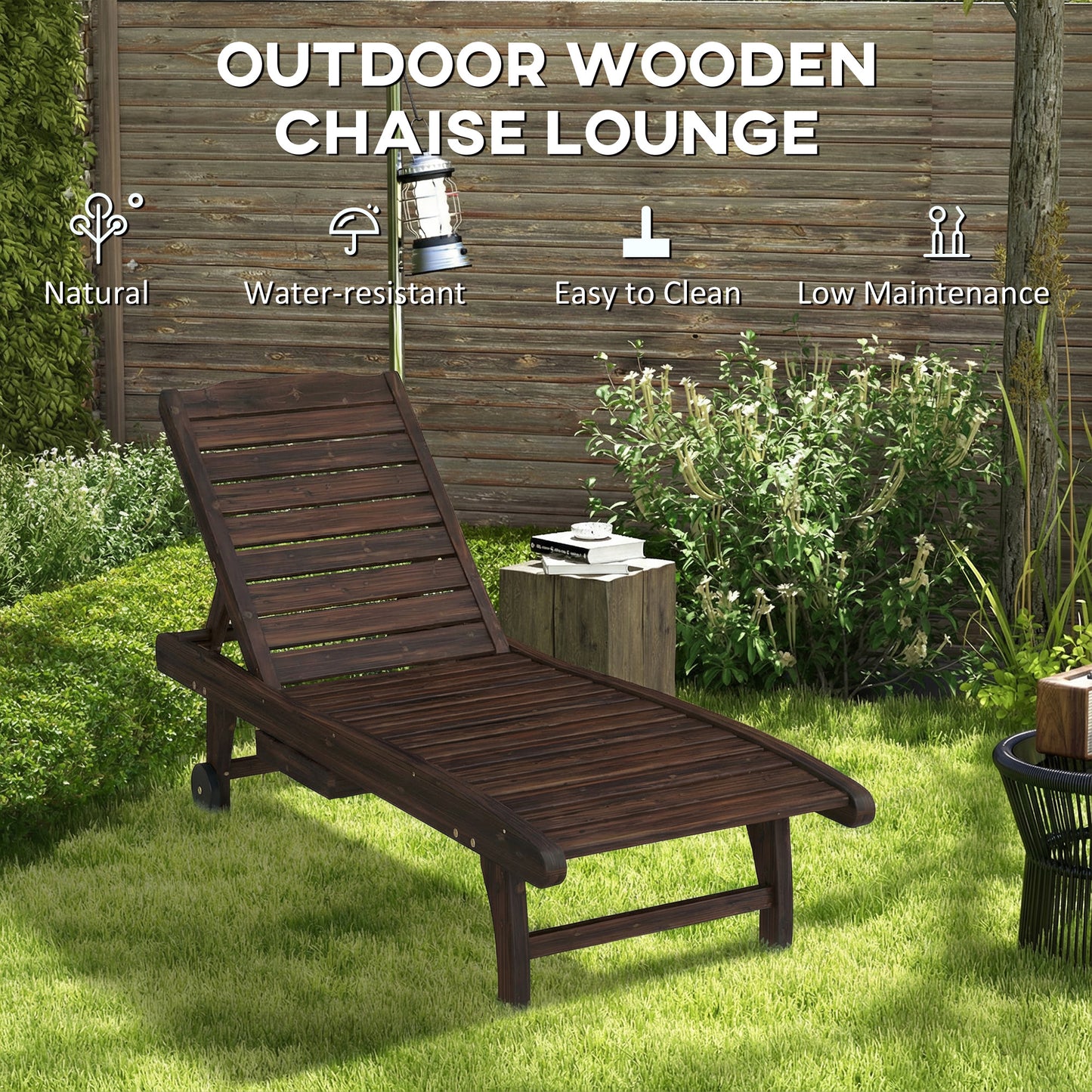 Outdoor Wooden Sun Lounger with Built-In Table