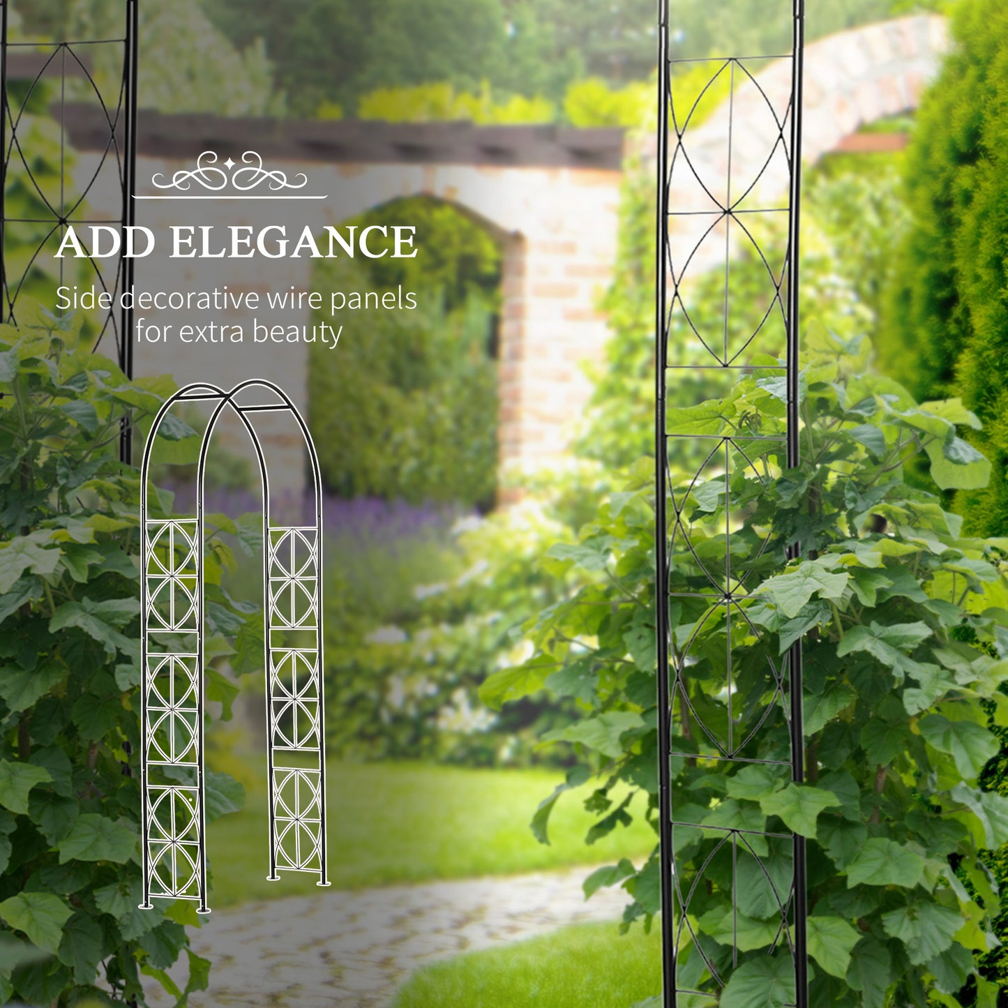 Vintage Style Steel Garden Patio Outdoor Arbor & Trellis Arch
