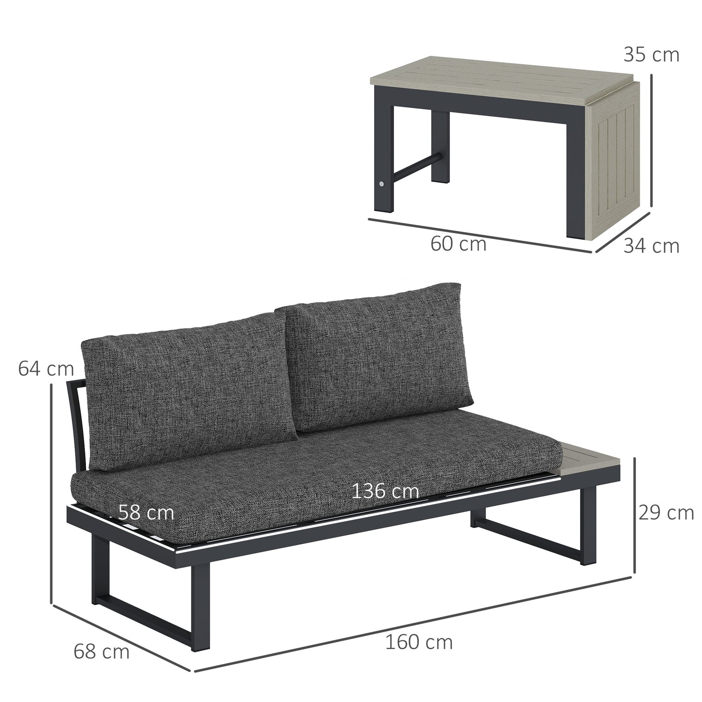 4 Seater L Shaped Aluminium Sectional Garden Furniture Set